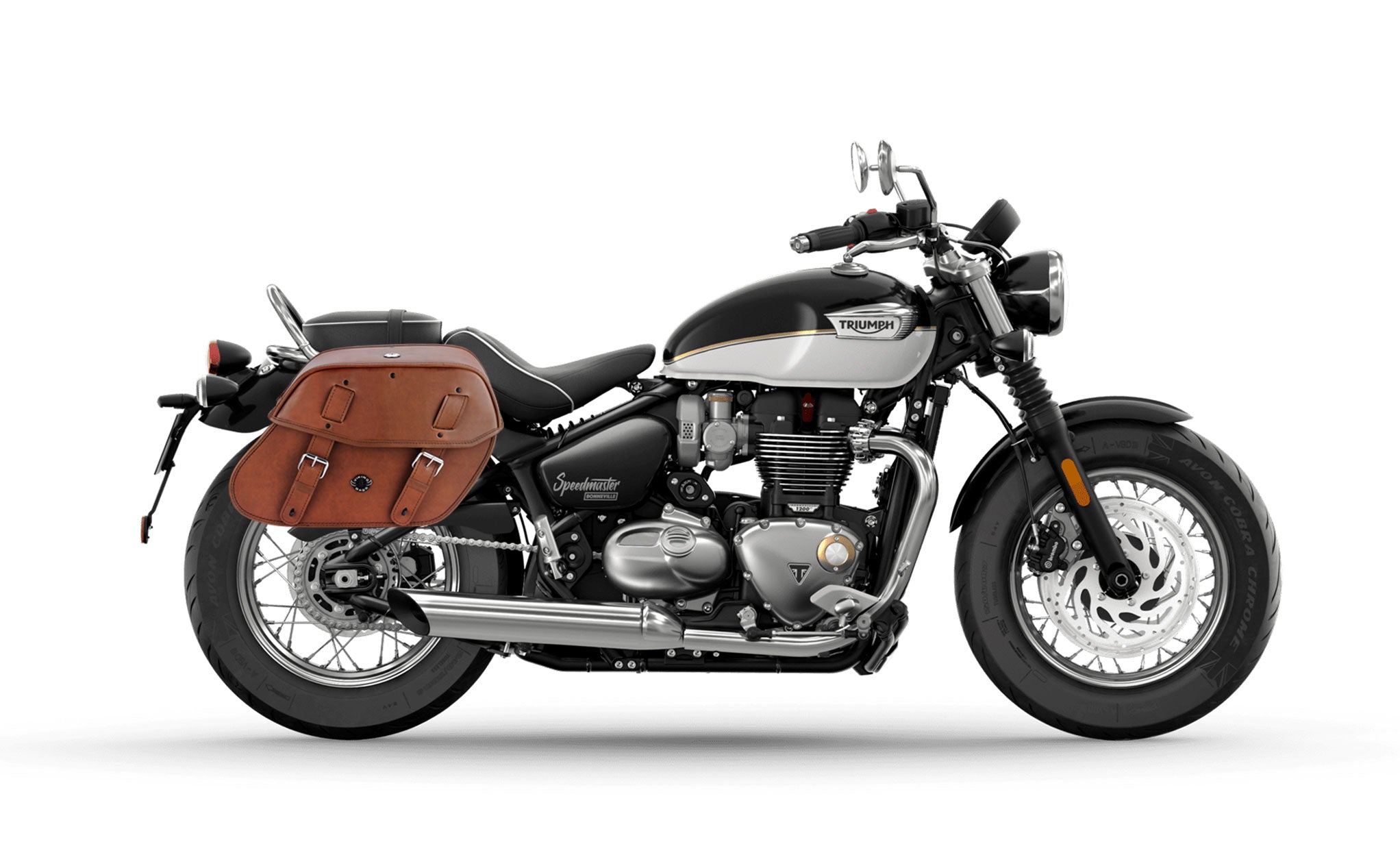 24L - Odin Brown Large Triumph Speedmaster 2018+ Leather Motorcycle Saddlebags on Bike Photo @expand