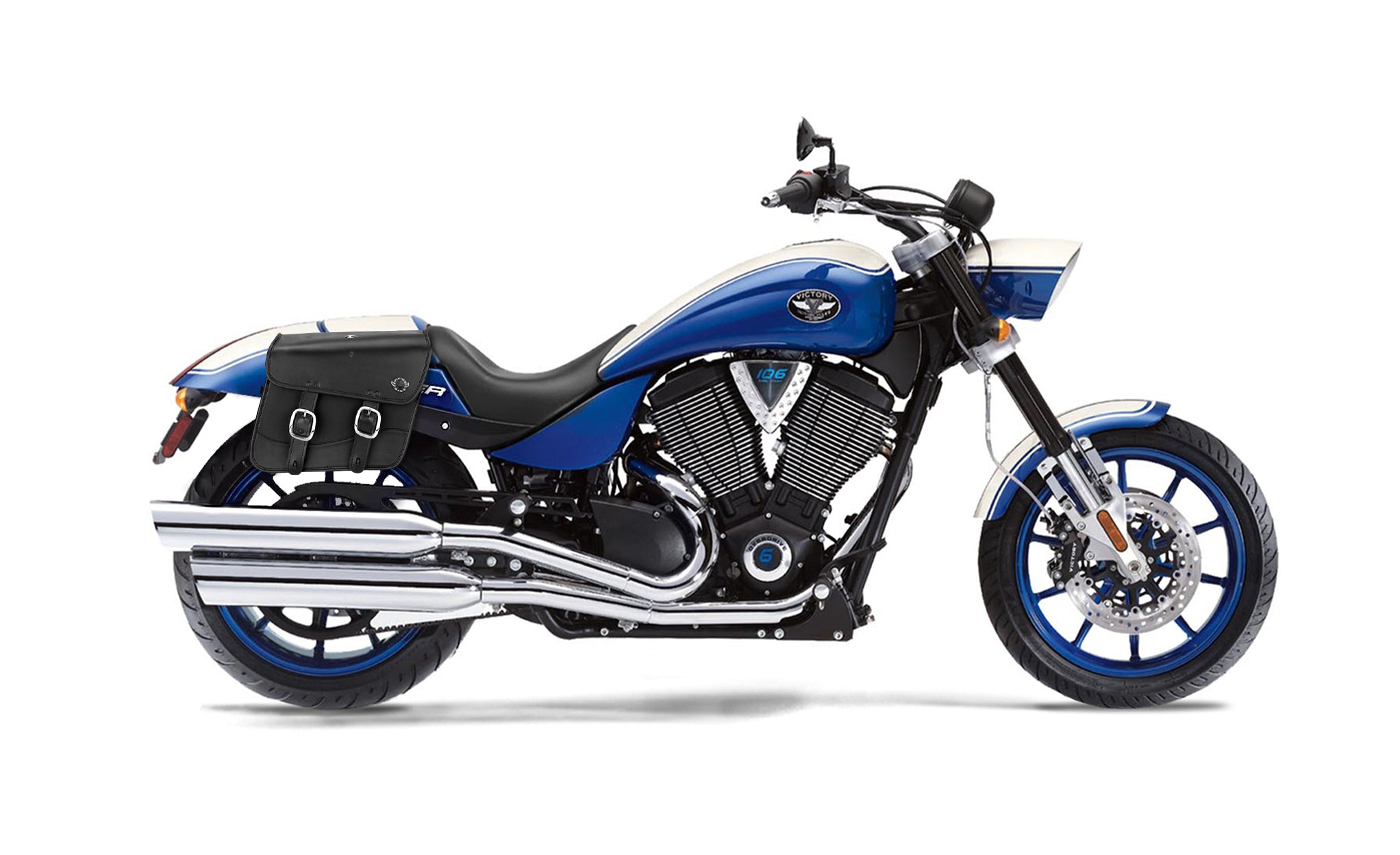 20L - Thor Medium Victory Hammer Leather Motorcycle Saddlebags on Bike Photo @expand