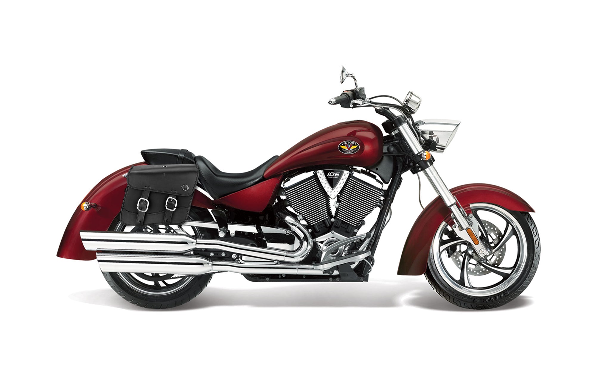 20L - Thor Medium Victory Kingpin Leather Motorcycle Saddlebags on Bike Photo @expand