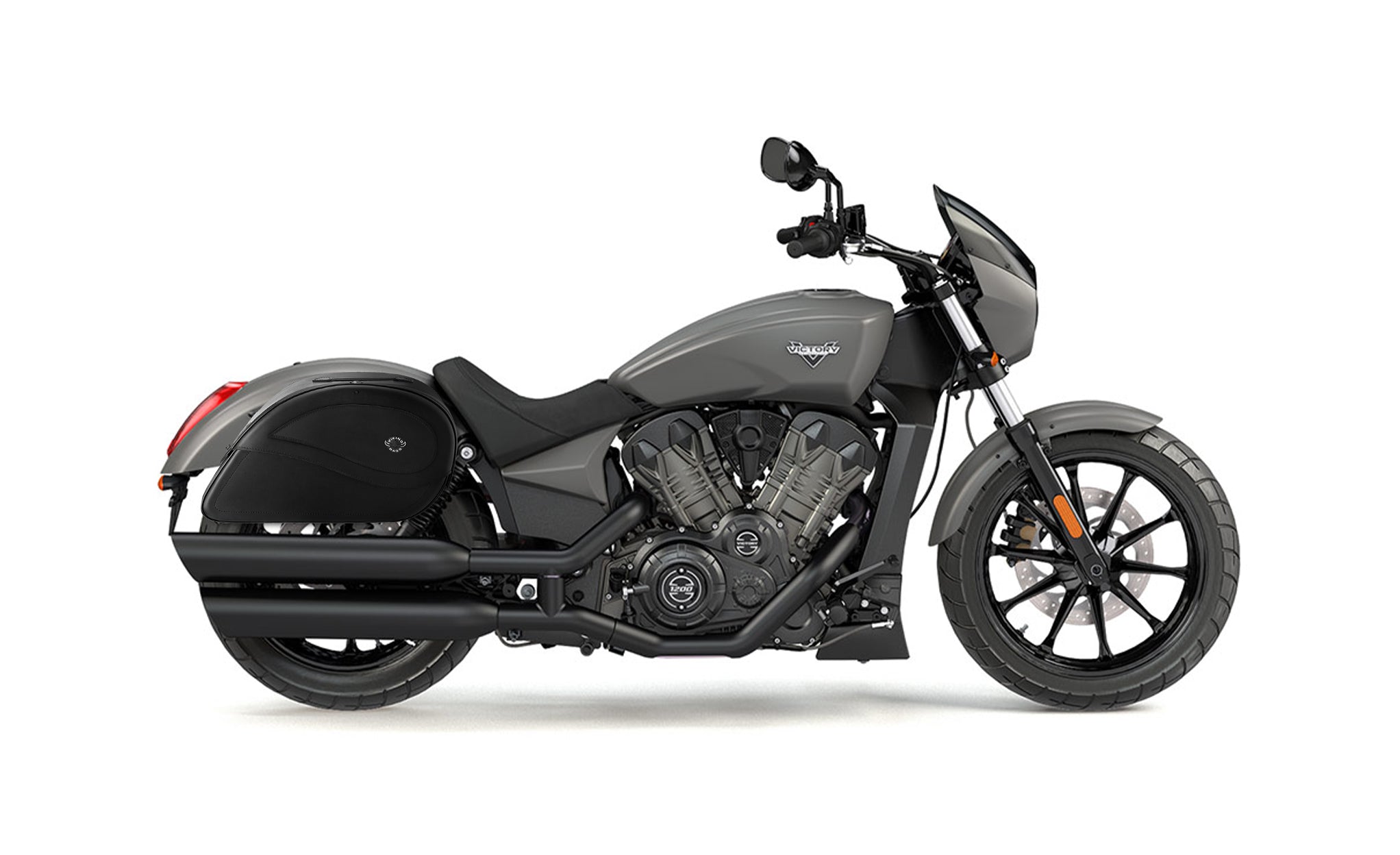 30L - Ultimate Large Victory Octane Motorcycle Leather Saddlebags on Bike Photo @expand