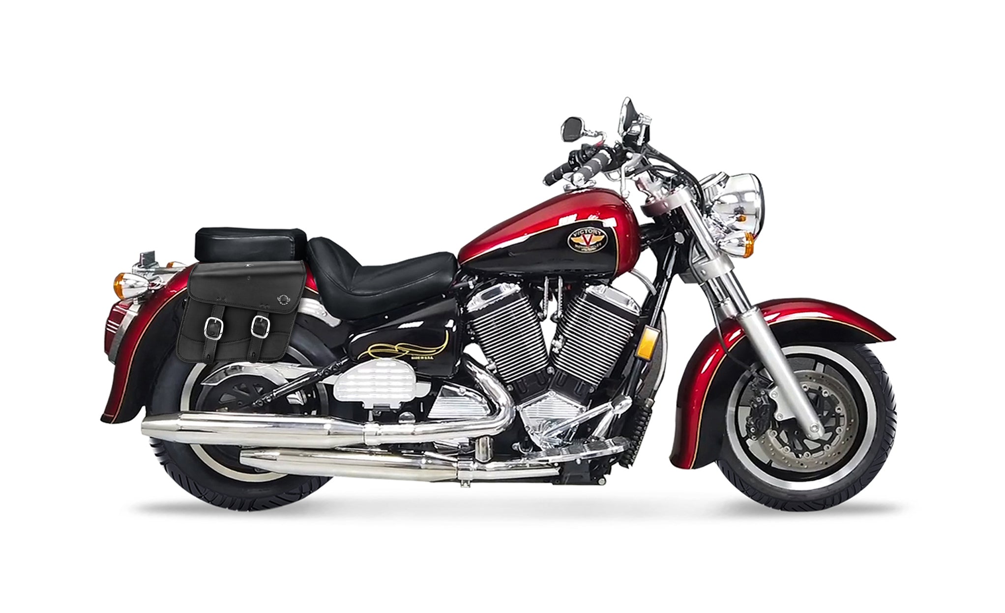 20L - Thor Medium Victory V92C Leather Motorcycle Saddlebags on Bike Photo @expand