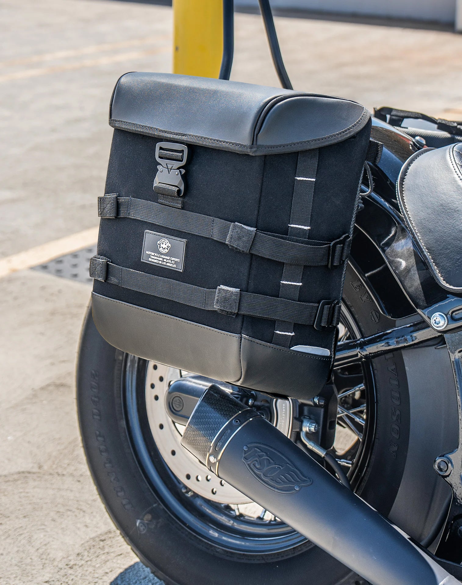 15L - Incognito Quick Mount Medium Harley Softail Slim FLS Solo Saddlebag (Right Only) Lifestyle