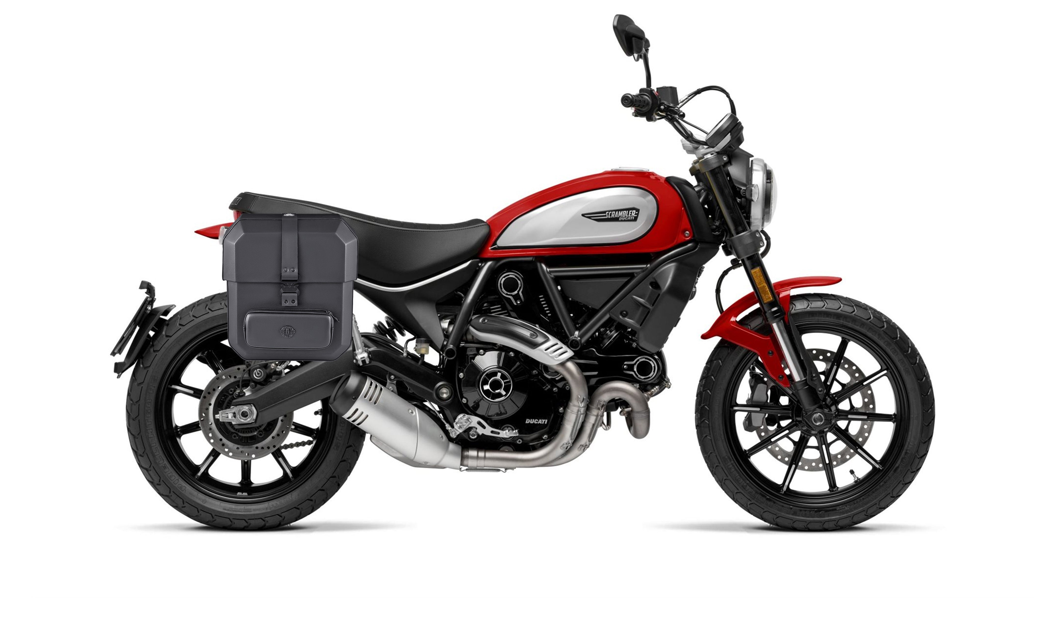 15L - Outlaw Quick Mount Medium Ducati Scrambler (2014-17) Hard Solo Saddlebag (Right Only) Bag on Bike @expand
