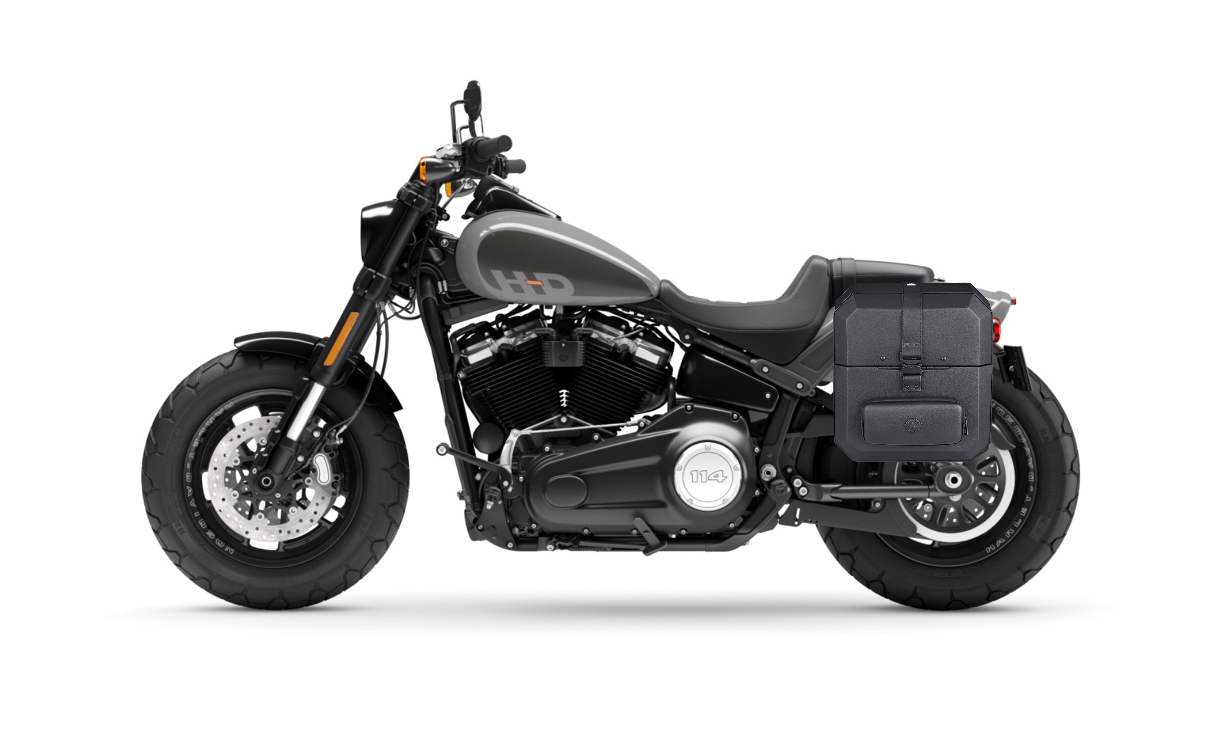 15L - Outlaw Quick-Mount Medium Hard Solo Saddlebag (Left Only) for Harley Softail Fat Bob FXFB/S Bag on Bike @expand