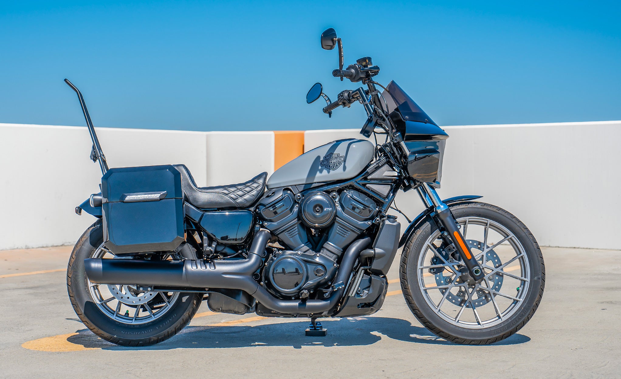 15L - Outlaw Quick Mount Medium Harley Nightster RH975/S Painted Solo Saddlebag (Right Only) Lifestyle @expand