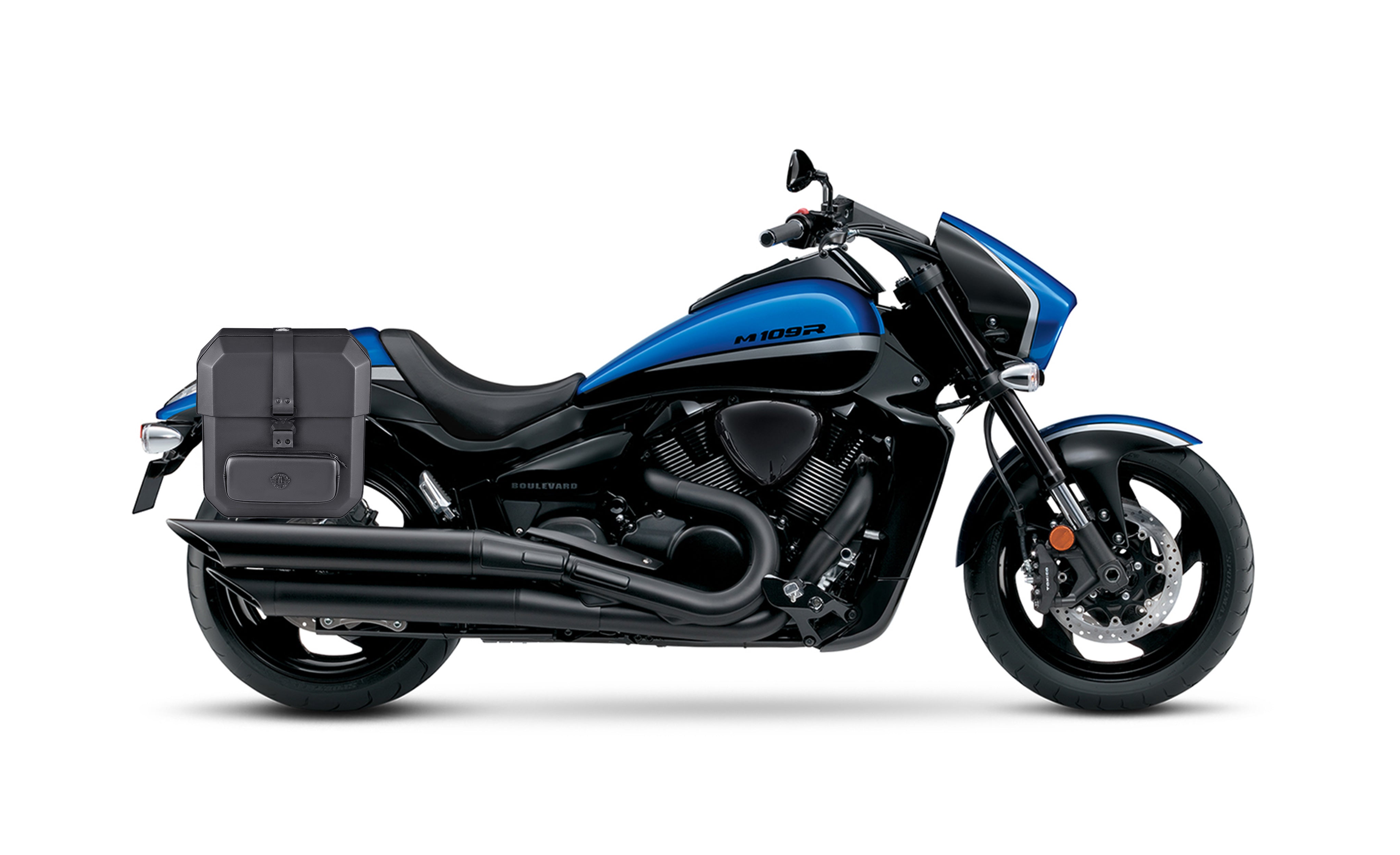15L - Outlaw Quick Mount Medium Suzuki Boulevard M109R/VZR1800 Hard Solo Saddlebag (Right Only) Bag on Bike @expand