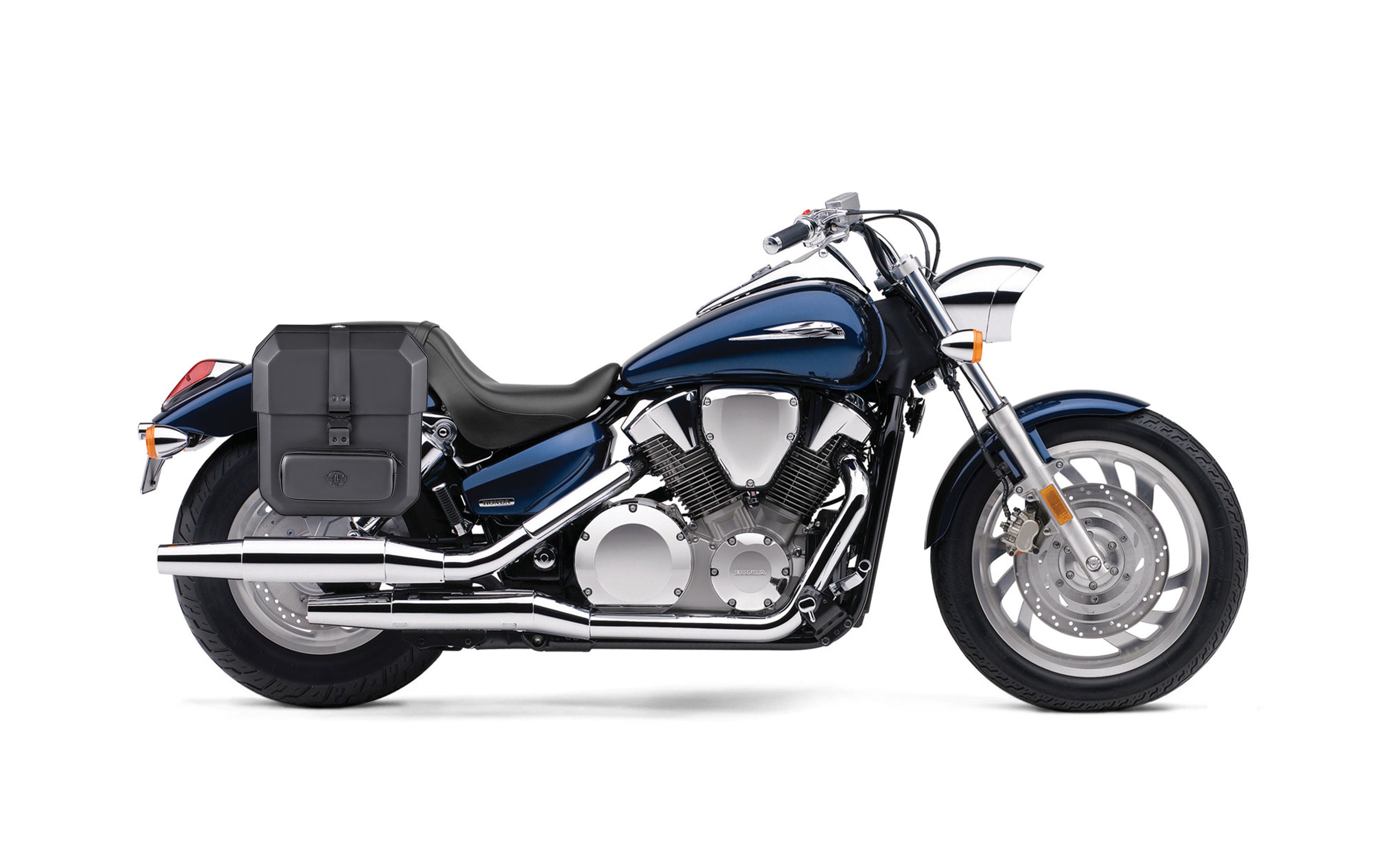 15L - Outlaw Quick-Mount Medium Honda VTX 1300 C Leather Wrap Hard Saddlebag (Right Only) Bag on Bike @expand