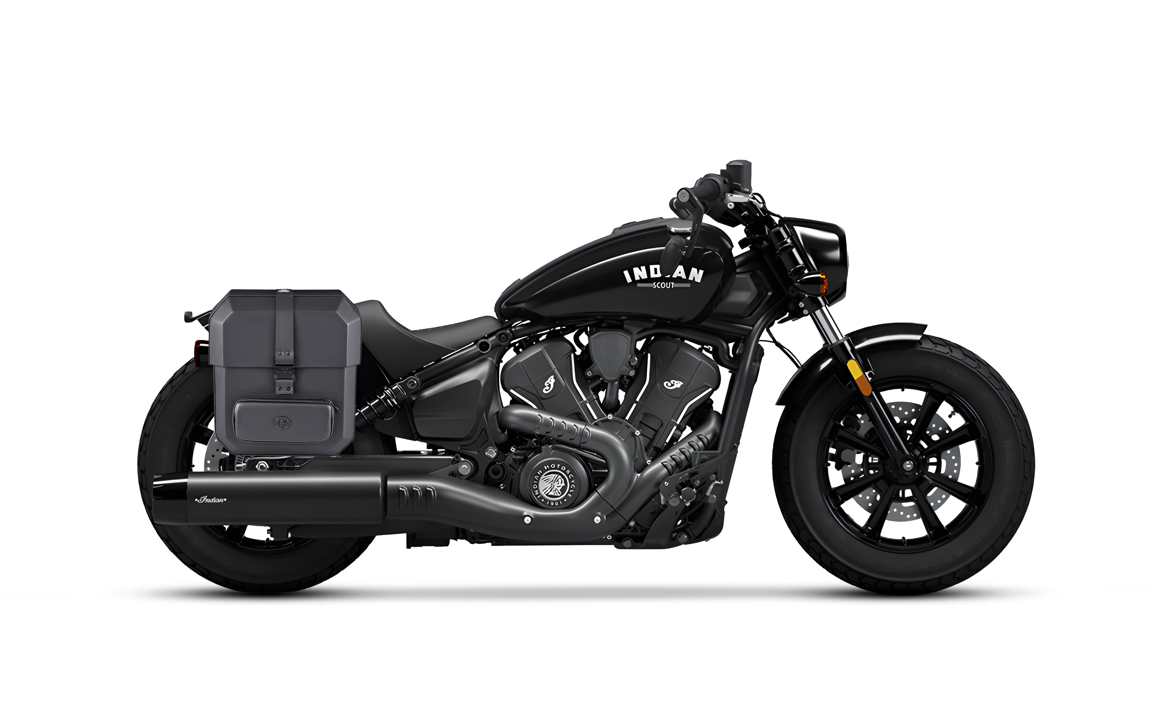 15L - Outlaw Quick-Mount Medium Indian Scout Bobber Leather Wrap Hard Saddlebag (Right Only) Bag on Bike @expand