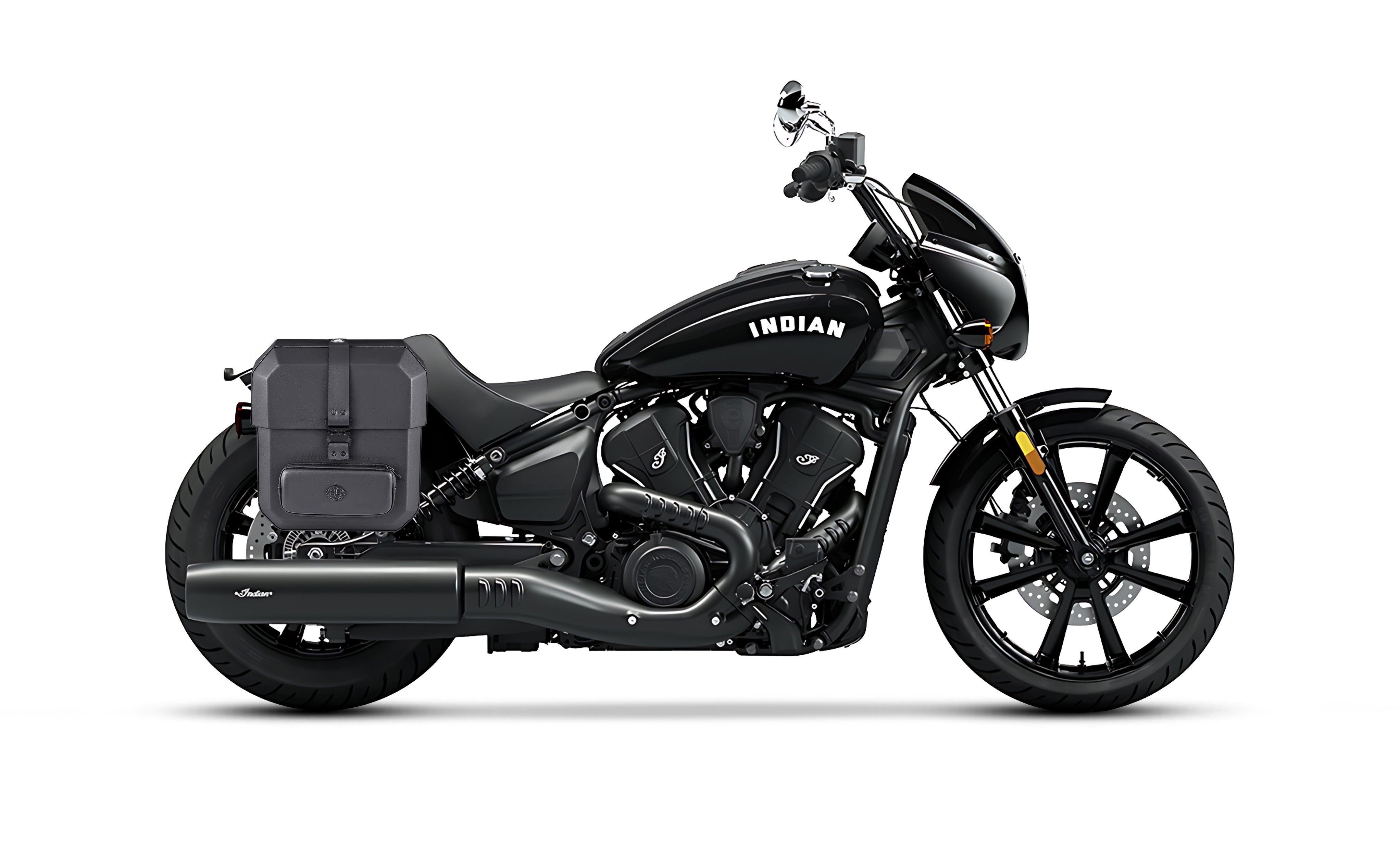 15L - Outlaw Quick-Mount Medium Indian Sport Scout Sixty Leather Wrap Hard Saddlebag (Right Only) Bag on Bike @expand