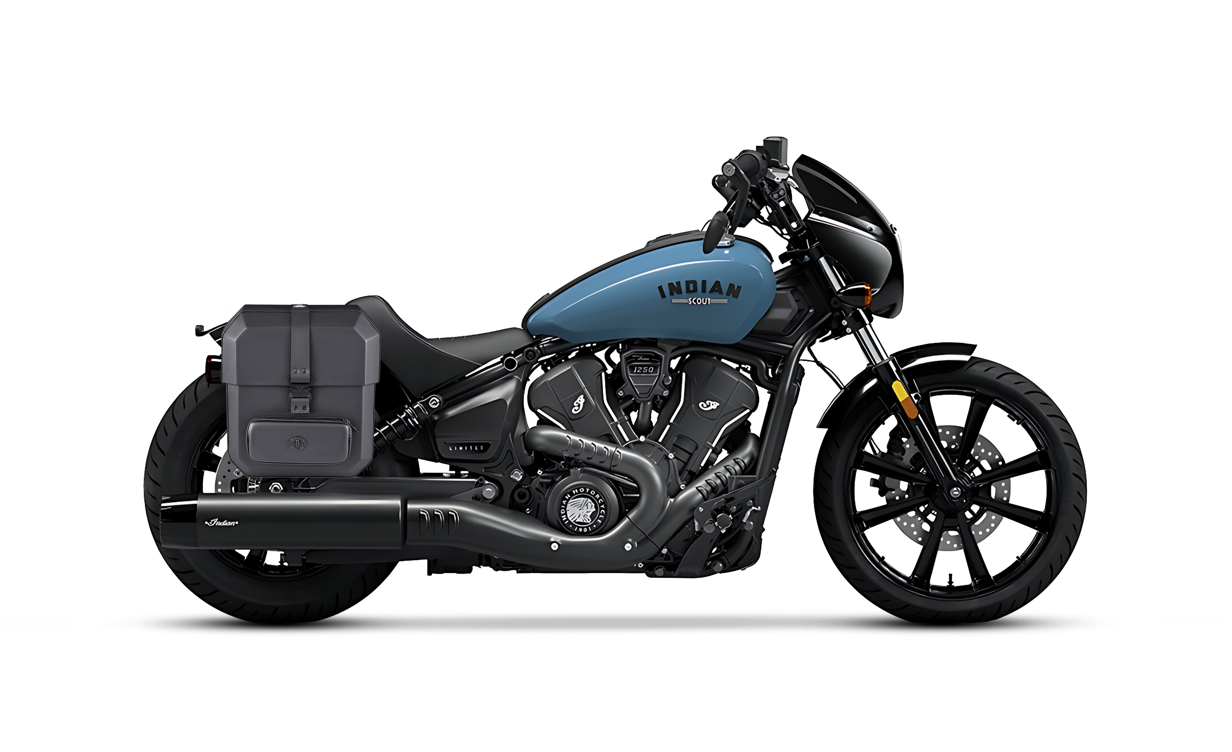 15L - Outlaw Quick-Mount Medium Indian Sport Scout Leather Wrap Hard Saddlebag (Right Only) Bag on Bike @expand