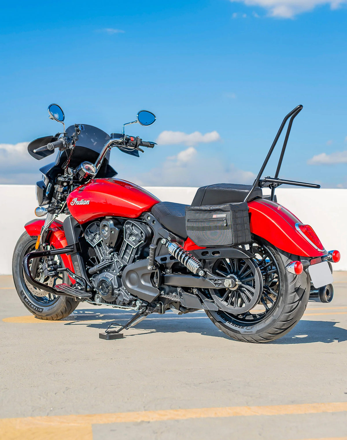 18L - Patriot Medium Indian Scout Sixty Classic 2025+ Motorcycle Throw Over Saddlebags Lifestyle