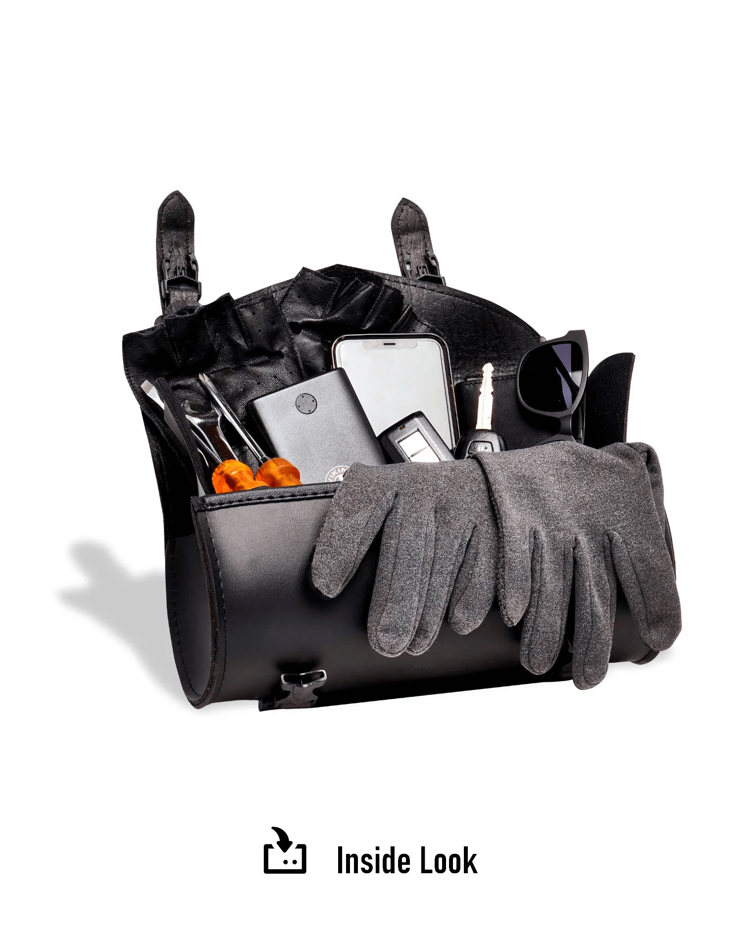 1L - Dark Age Plain Honda Leather Motorcycle Handlebar Bag Inside Look