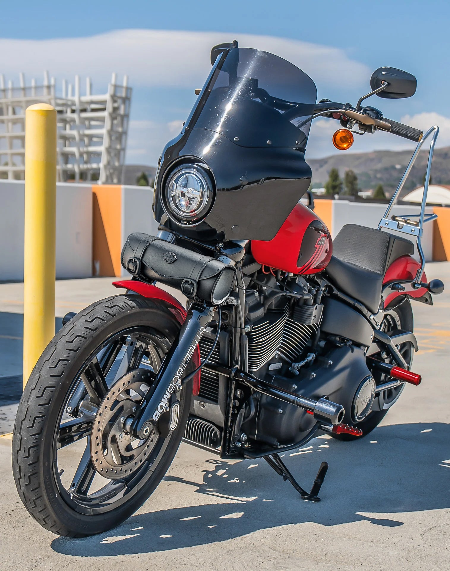 1L - Dark Age Plain Hyosung Leather Motorcycle Roll Bag Vertical Lifestyle