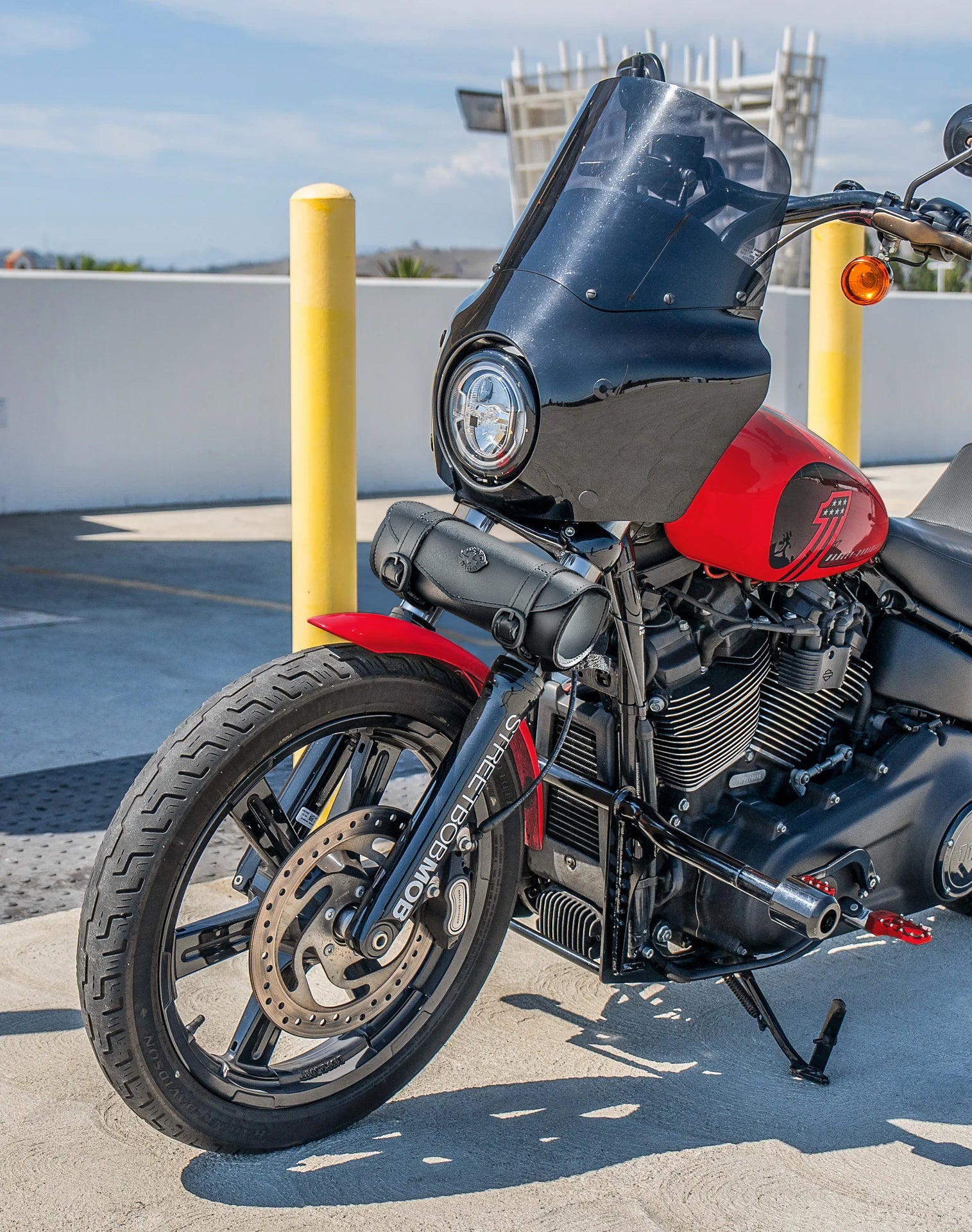 1L - Dark Age Plain Hyosung Leather Motorcycle Tool Bag Vertical Lifestyle