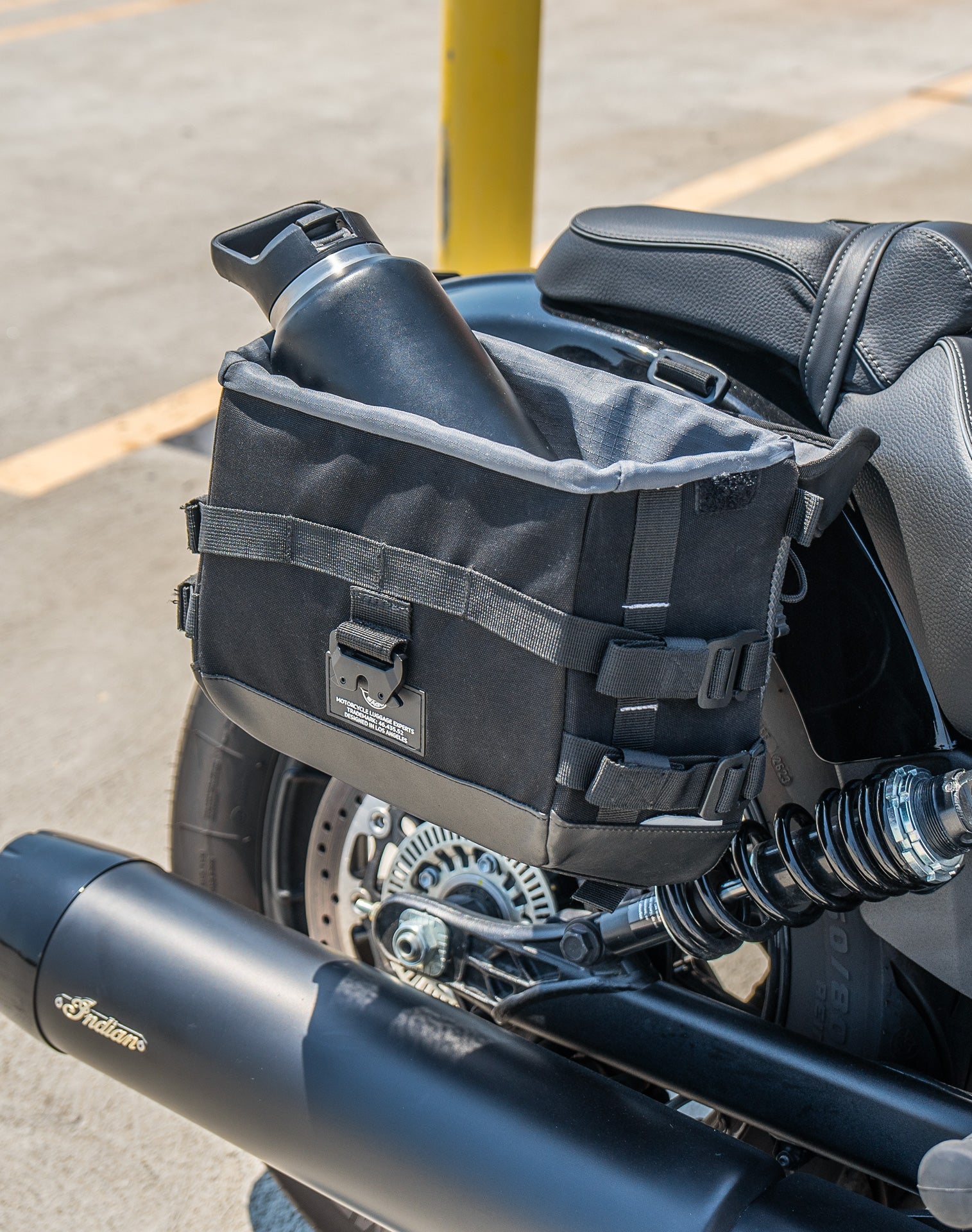 20L - Incognito Quick-Mount Small Indian Scout Sixty Bobber Motorcycle Saddlebags Life style