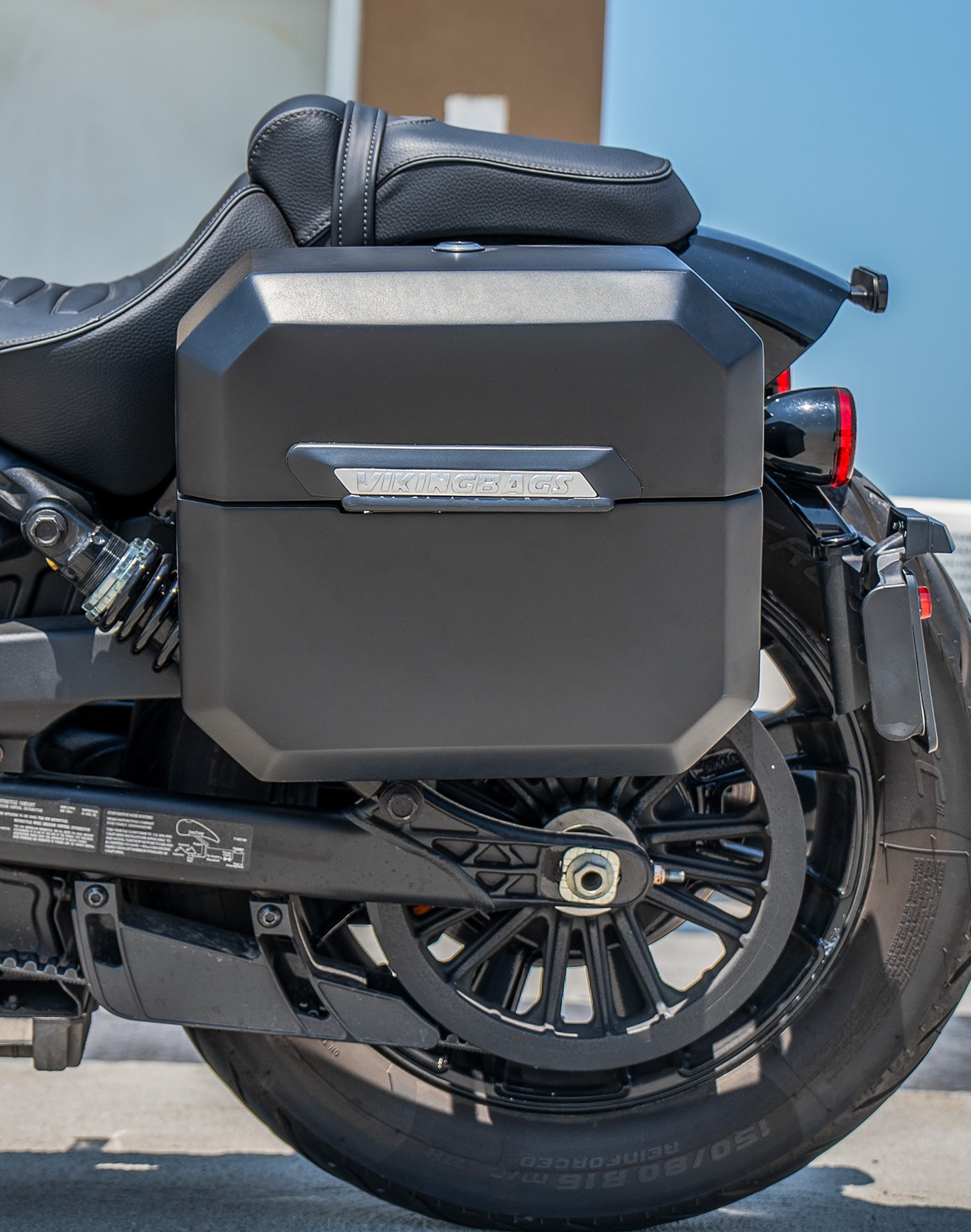 20L - Outlaw Quick-Mount Small Indian Scout Sixty Bobber Matte Hard Saddlebags Life style