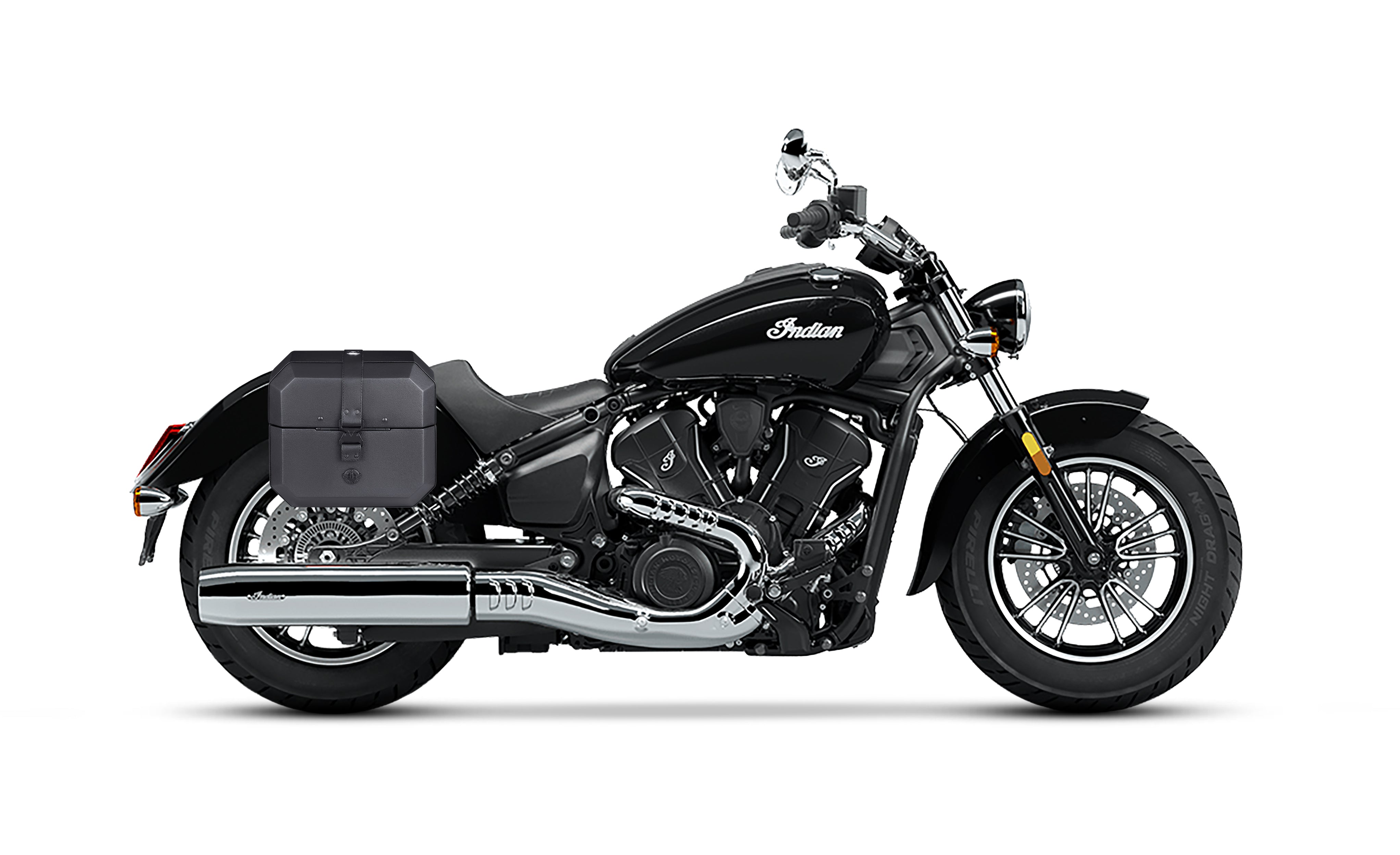 20L - Outlaw Quick-Mount Small Indian Scout Sixty Classic Leather Wrapped Hard Saddlebags Bag on Bike @expand