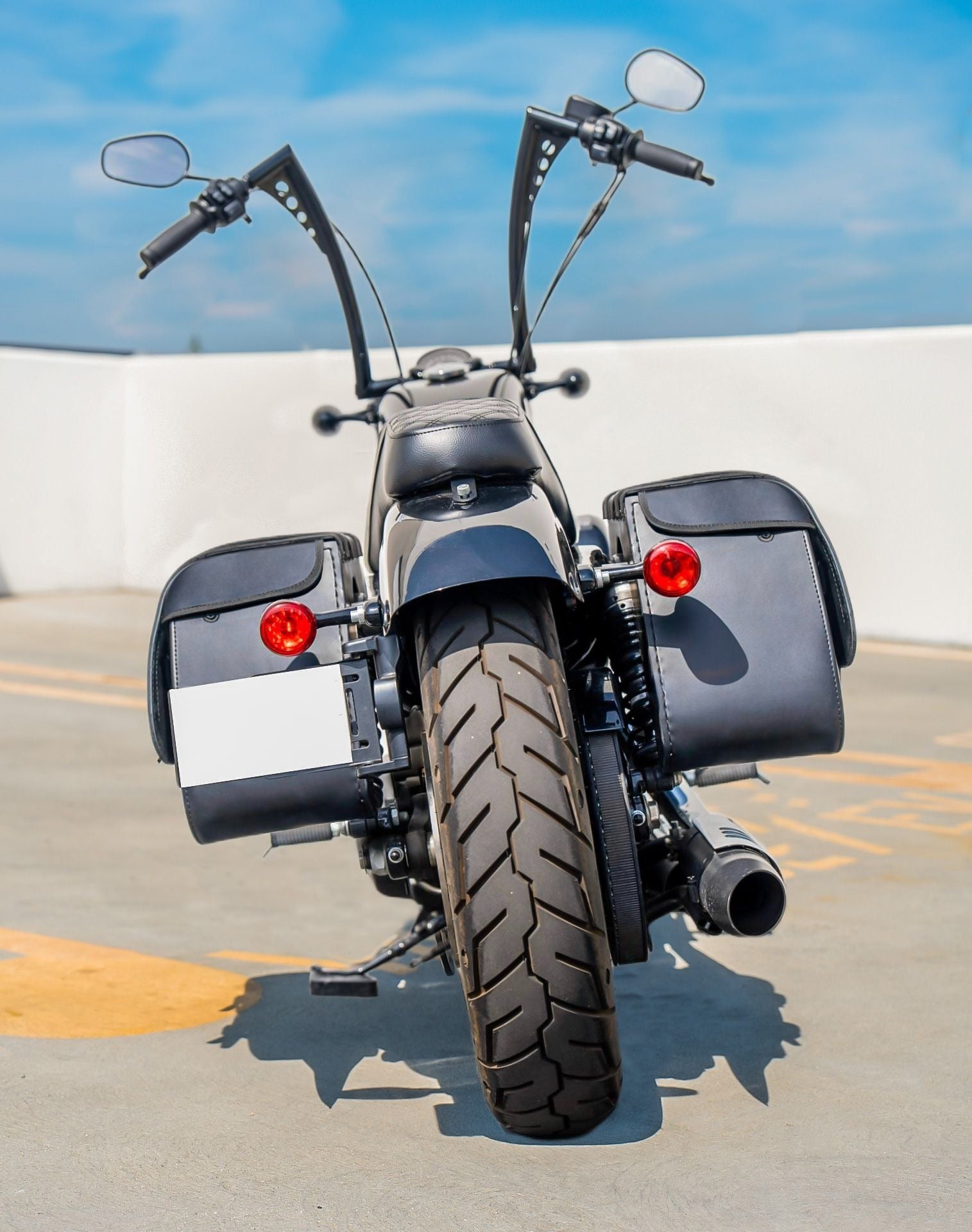 22L - Void Medium Shock Cut Motorcycle Saddlebags For Harley Sportster Super Low XL1200T Vertical Lifestyle