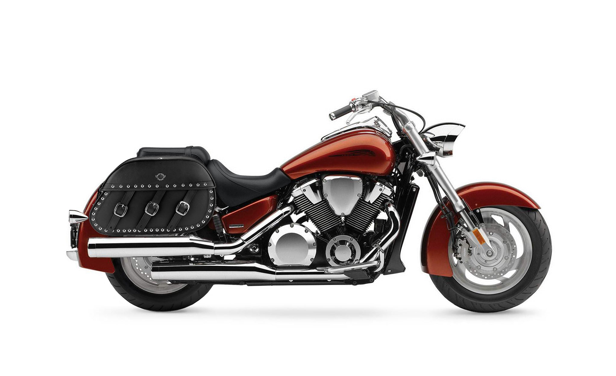 34L - Trianon Extra Large Honda VTX 1800 N Studded Leather Motorcycle Saddlebags on Bike Photo @expand