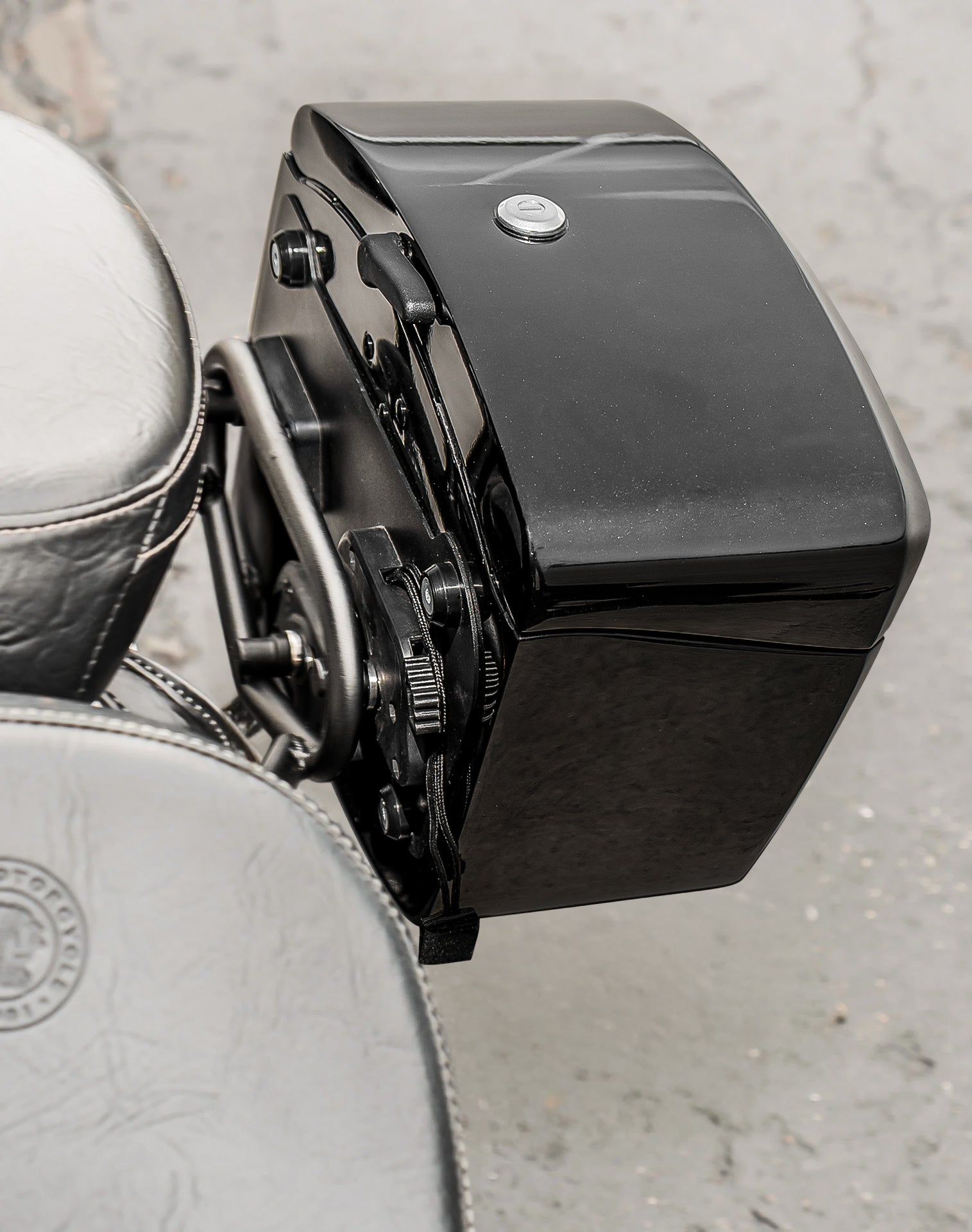 24L - Ironclad Quick-Mount Medium Indian Scout Sixty Classic Painted Hard Saddlebags Lifestyle