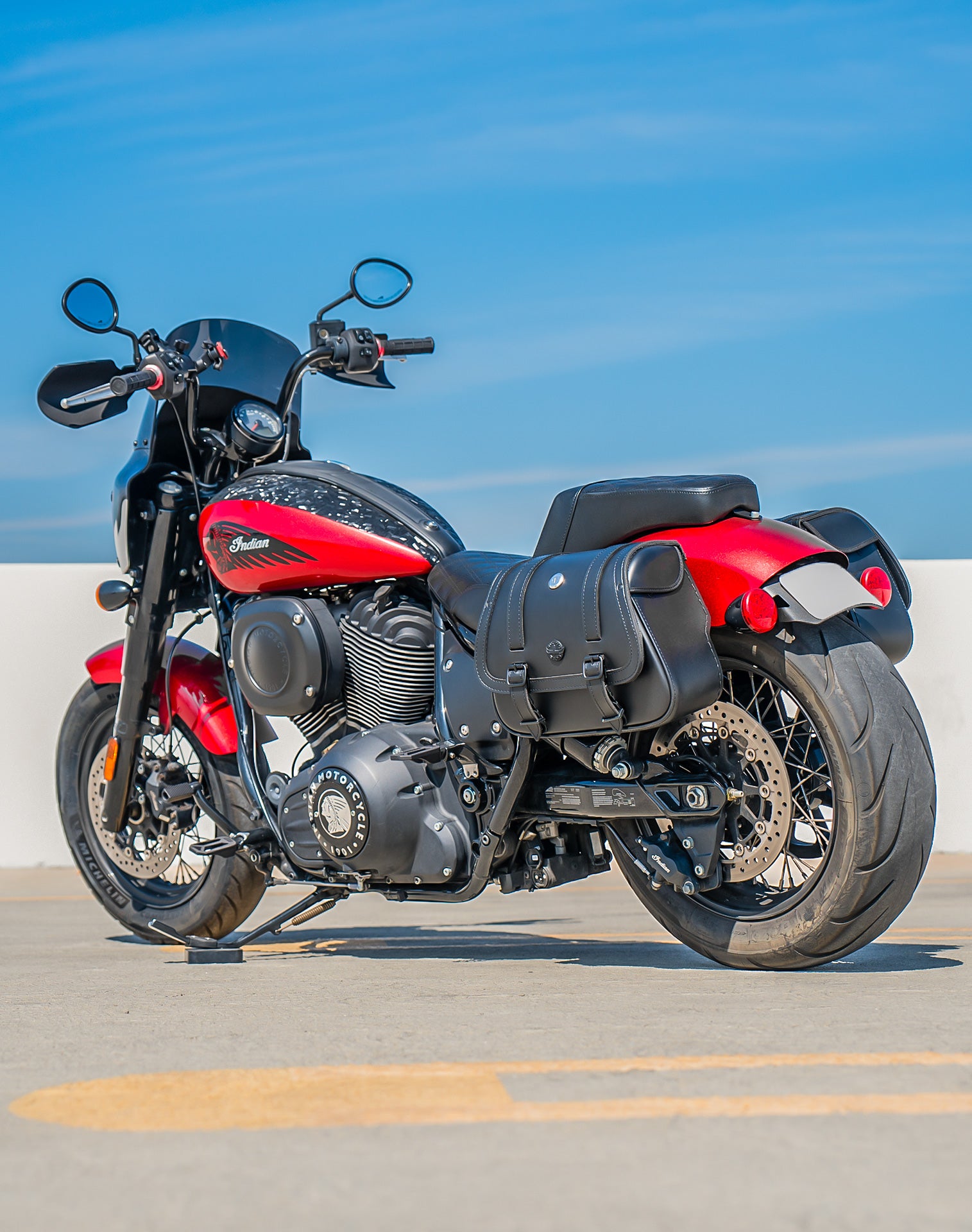 25L - SpiritBlade Large Indian Sport Chief Leather Motorcycle Saddlebags Lifestyle