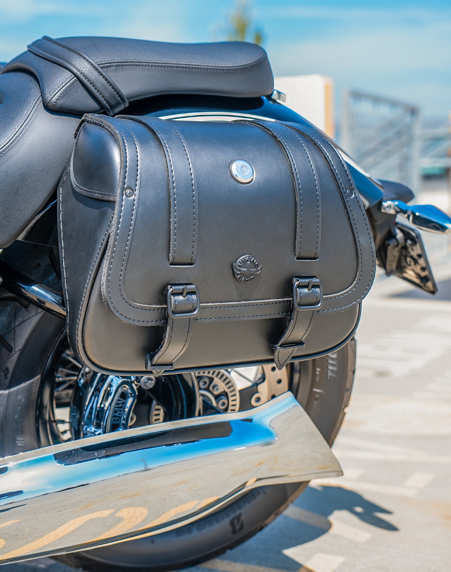 25L - SpiritBlade Large BMW R18 Leather Motorcycle Saddlebags Lifestyle Vertical