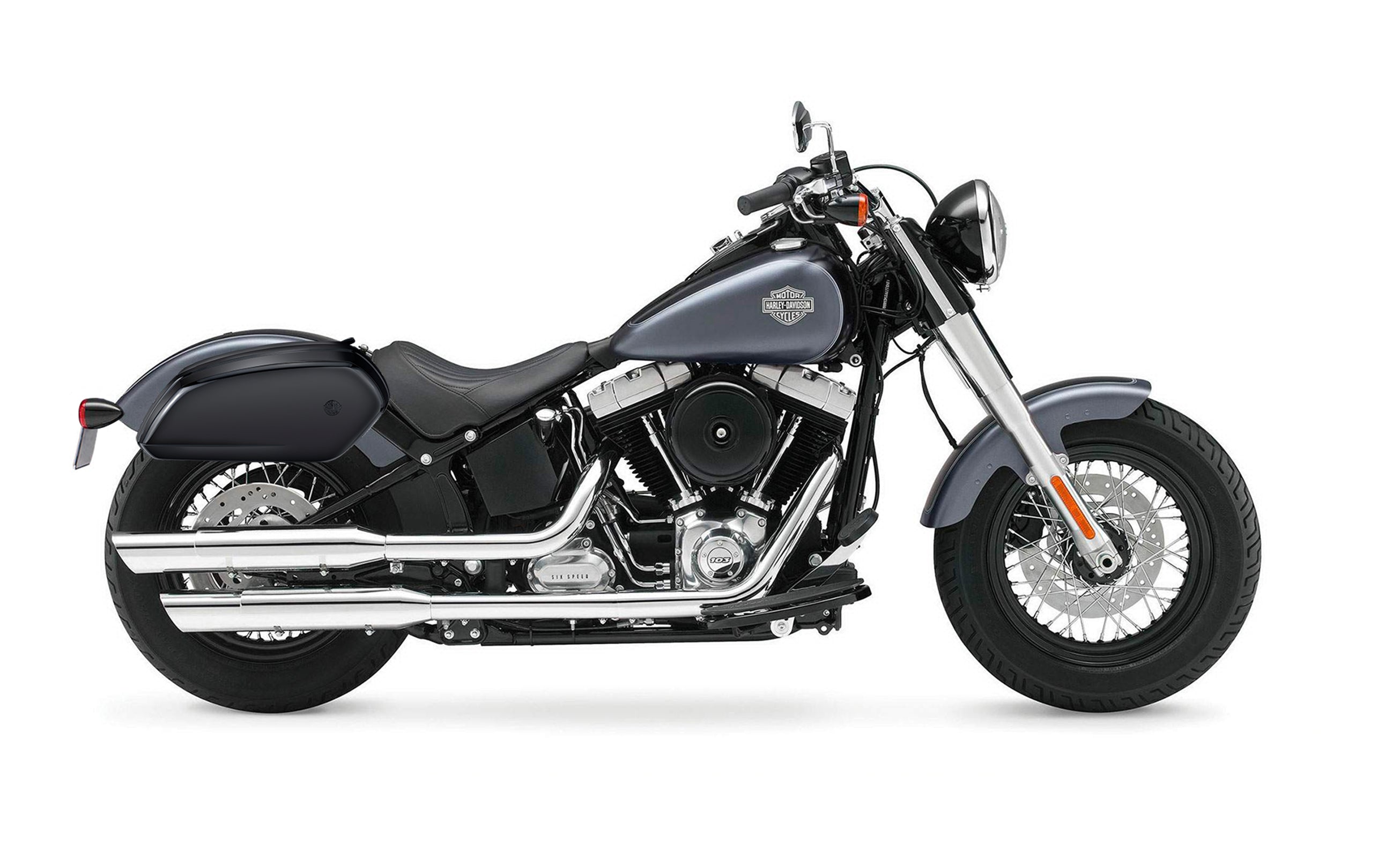 26L - Viper Large Harley Softail Slim FLS Painted Motorcycle Hard Saddlebags on Bike Photo @expand