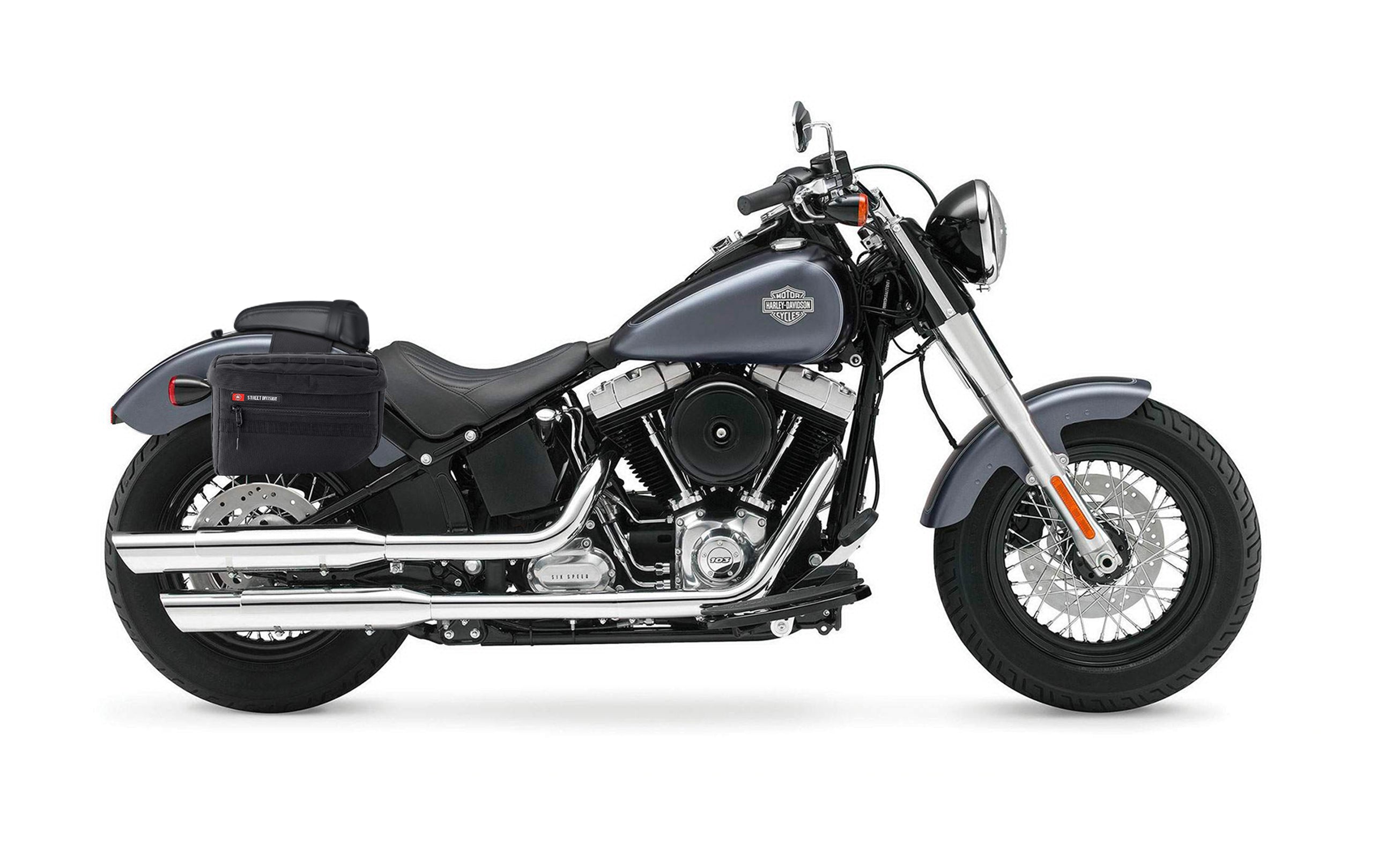 27L - Patriot Large Motorcycle Throw Over Saddlebags for Harley Softail Slim FLS on Bike Photo @expand