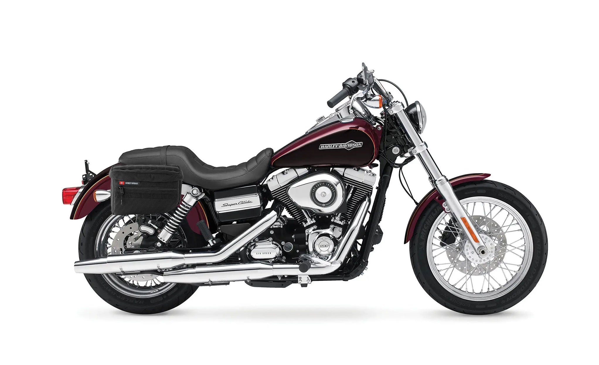 27L - Patriot Large Throw Over Saddlebags for Harley Dyna Super Glide Custom FXDC/I on Bike Photo @expand