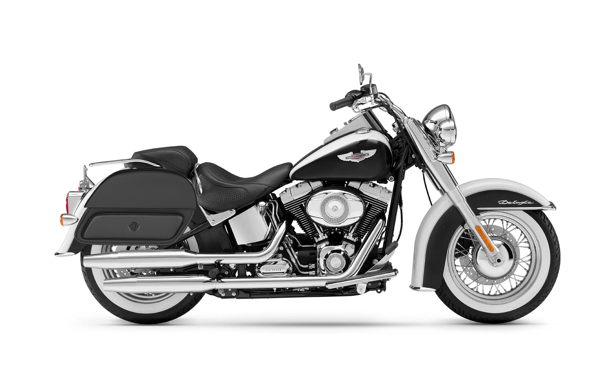 28L - Pantheon Medium Motorcycle Saddlebags for Harley Softail Deluxe FLSTNI on Bike Photo @expand