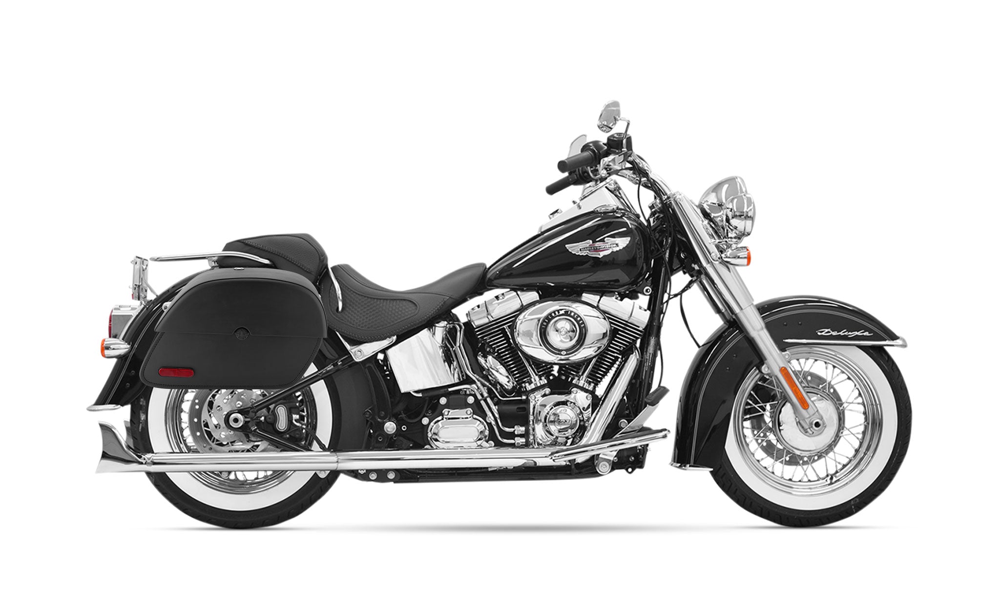 28L - Panzer Medium Motorcycle Saddlebags for Harley Davidson Softail Heritage FLST/I/C/CI on Bike Photo @expand
