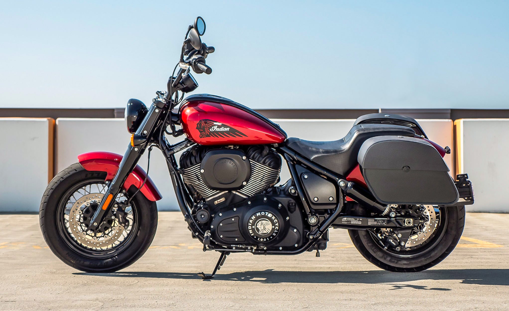 28L - Panzer Medium Quick Mount Indian Chief Bobber Dark Horse Motorcycle Saddlebags Lifestyle @expand