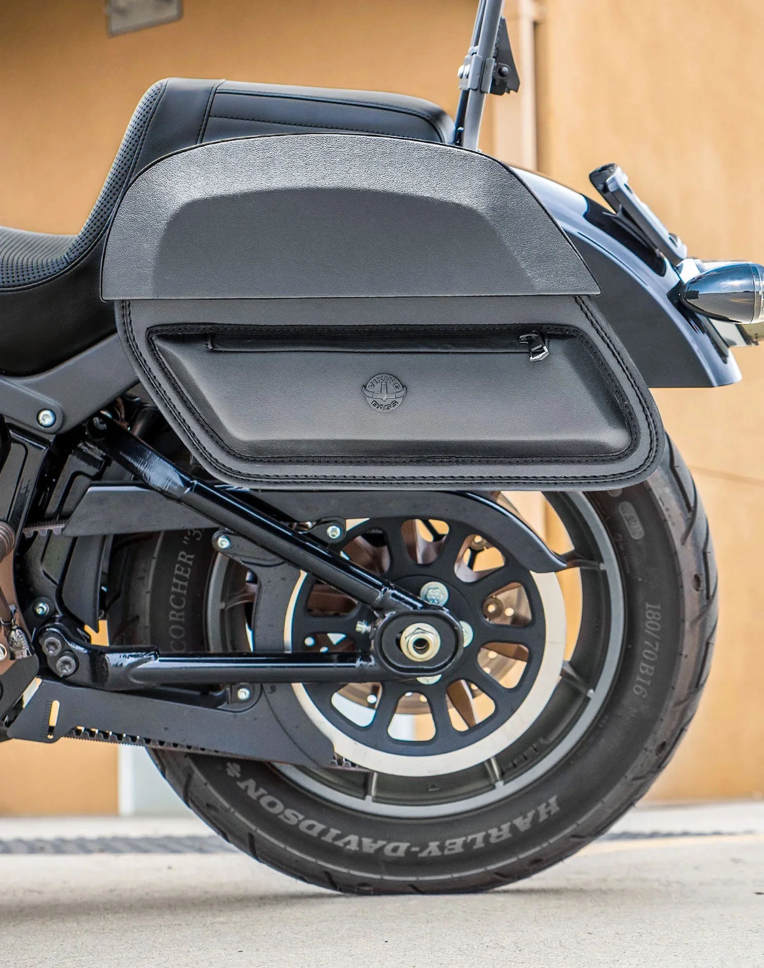28L - Pantheon Medium Quick-Mount Saddlebags For 2025+ Harley Softail Low Rider S FXLRS Vertical Lifestyle