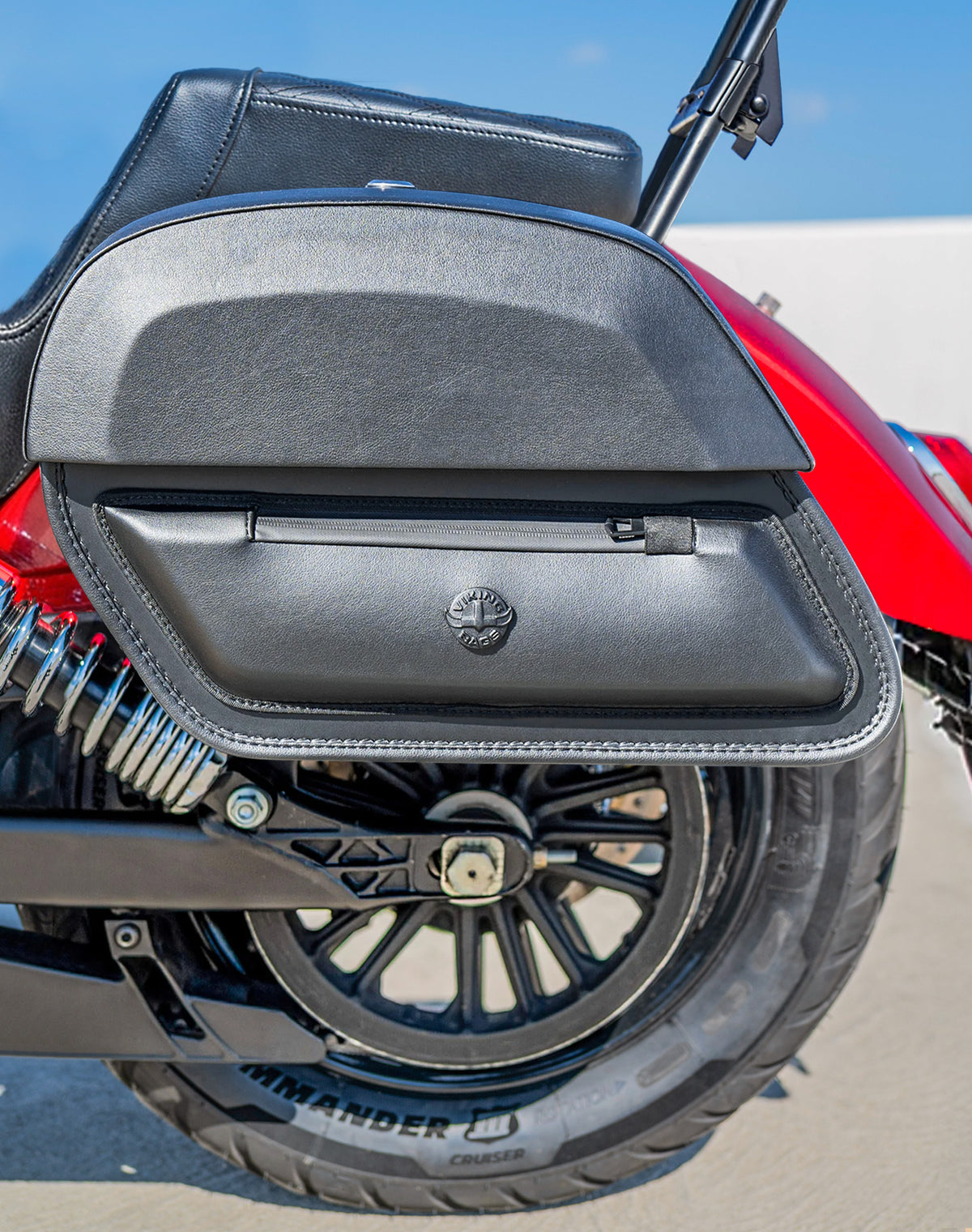 28L - Pantheon Quick-Mount Medium Indian Scout Sixty Classic 2025+ Motorcycle Saddlebags Lifestyle