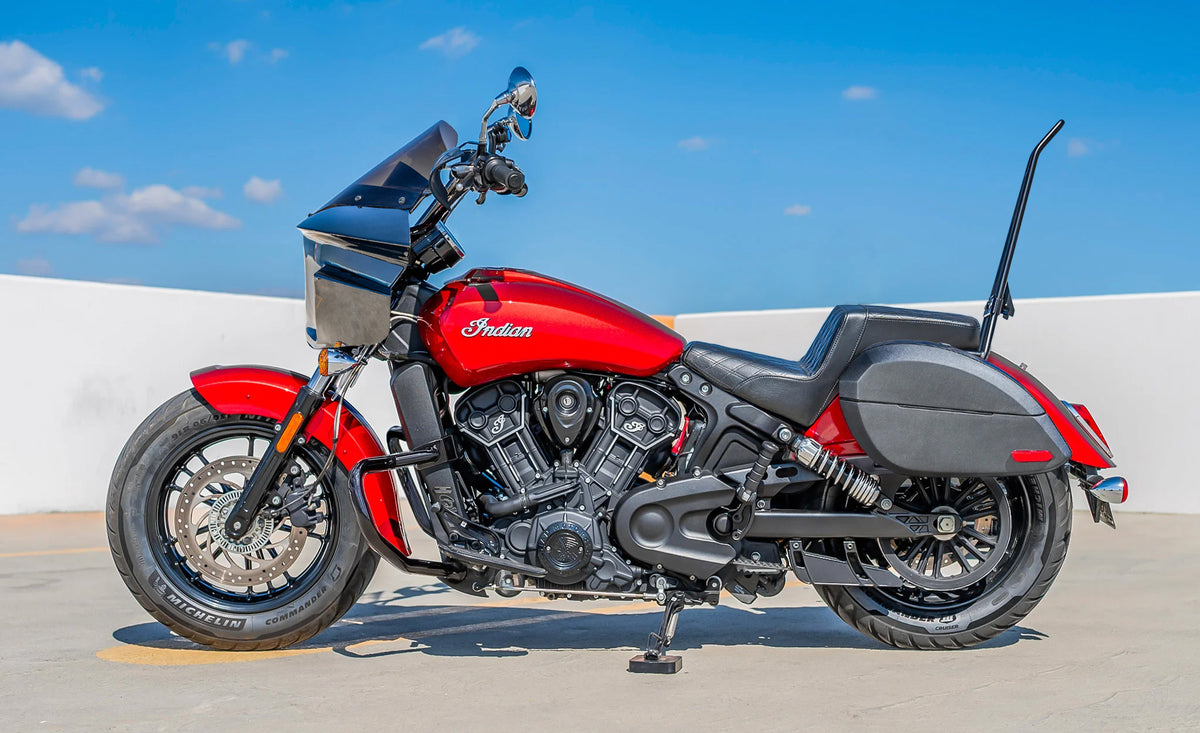28L - Phantom Large Indian Scout Sixty Classic 2025+ Leather Wrapped Hard Saddlebags Lifestyle @expand