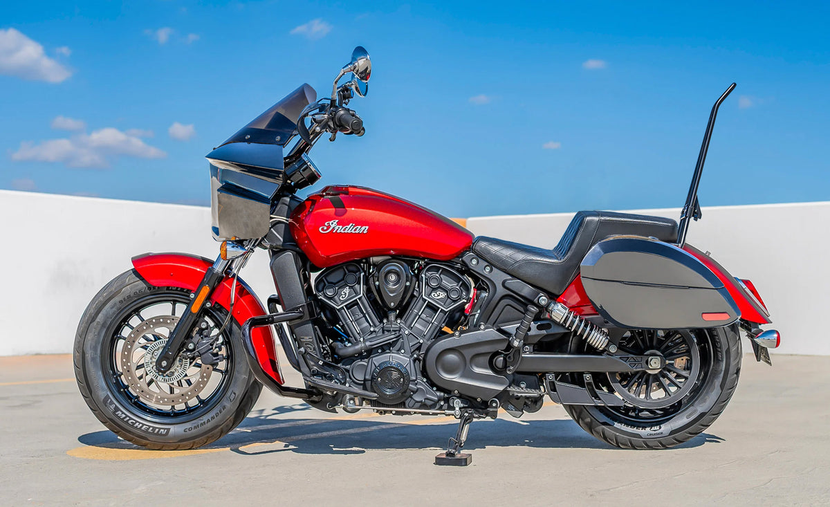 28L - Phantom Large Indian Scout Sixty Classic 2025+ Painted Motorcycle Hard Saddlebags Lifestyle @expand