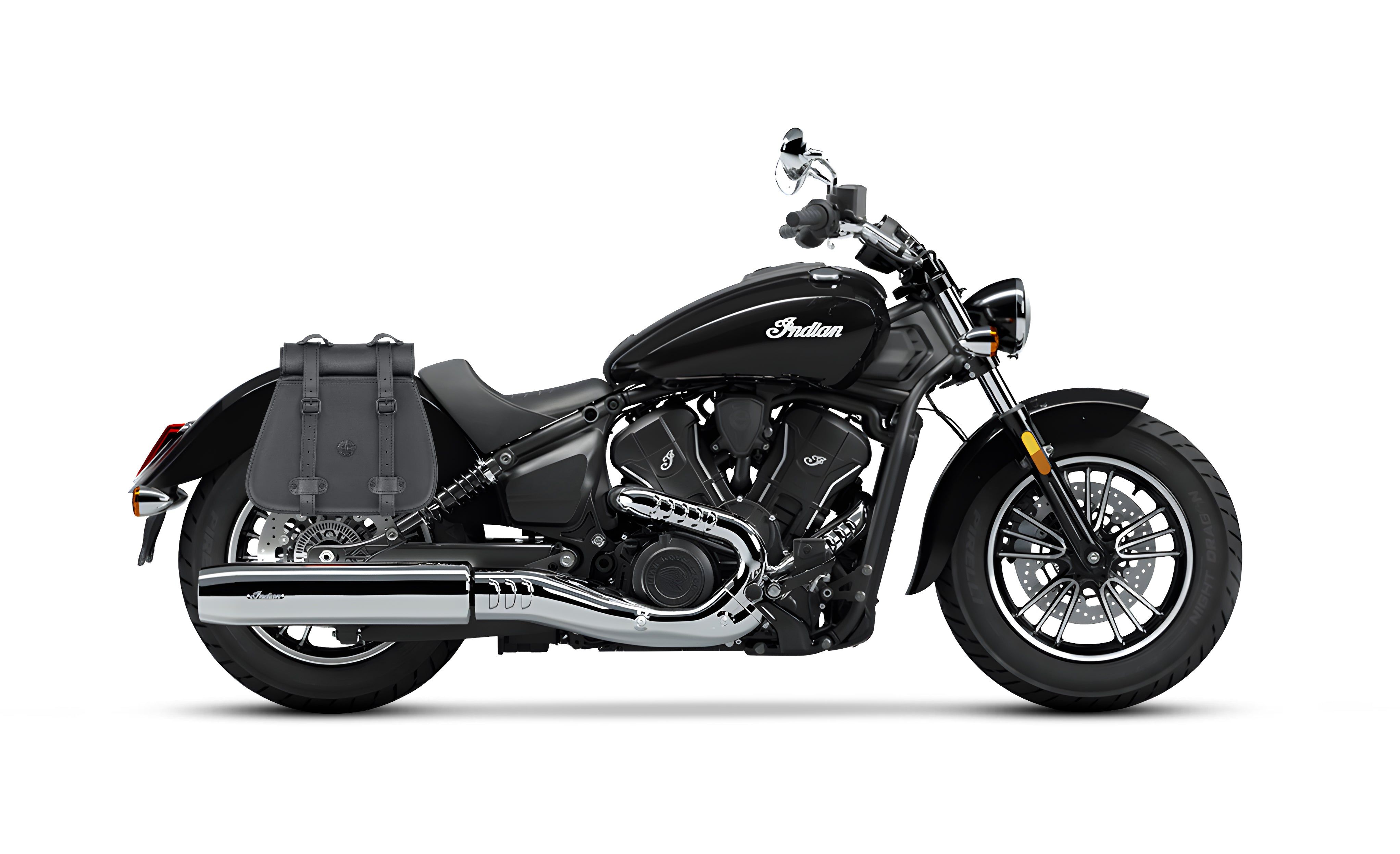 30L - SpiritBlade Roll-Top Large Indian Scout Sixty Classic Motorcycle Leather Saddlebags Bag on Bike @expand