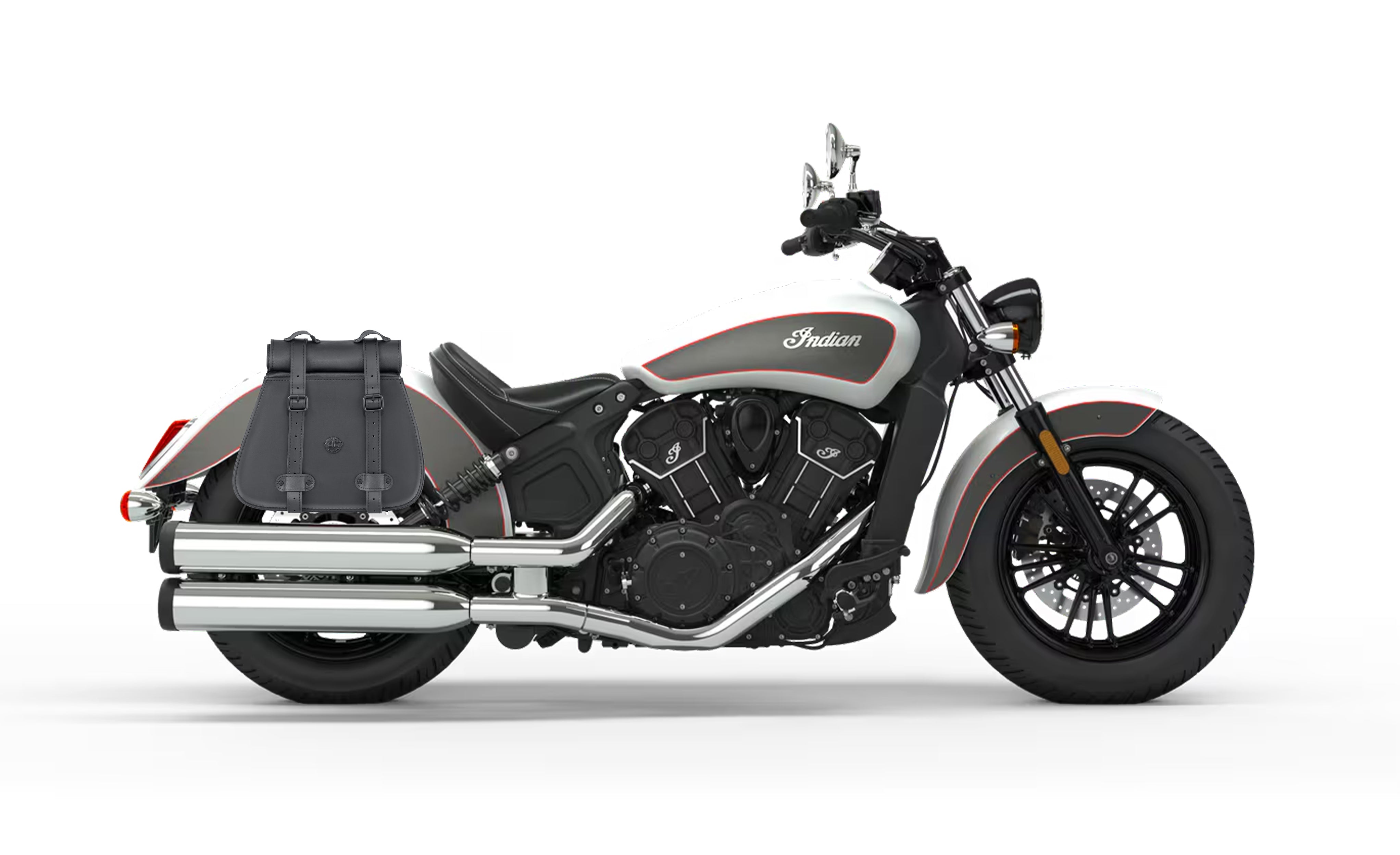 30L - SpiritBlade Roll-Top Large Indian Scout Sixty Motorcycle Leather Saddlebags Bag on Bike @expand
