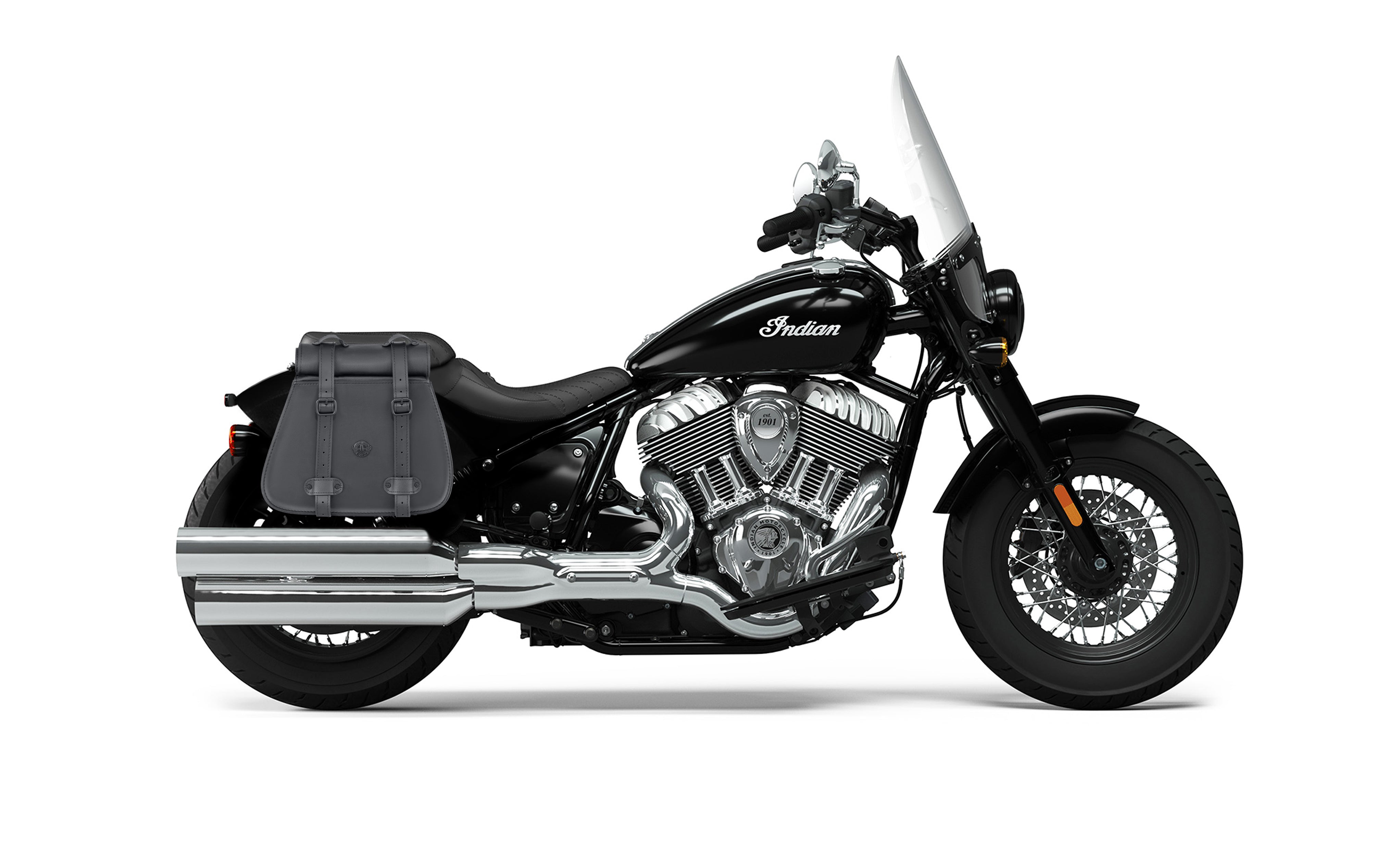 30L - SpiritBlade Roll-Top Large Indian Super Chief Motorcycle Leather Saddlebags Bag on Bike @expand