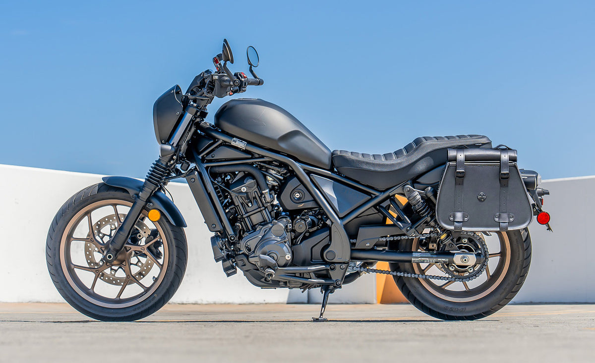 30L - SpiritBlade Roll-Top Large Honda Rebel 1100 CMX1100 Motorcycle Leather Saddlebags Lifestyle @expand