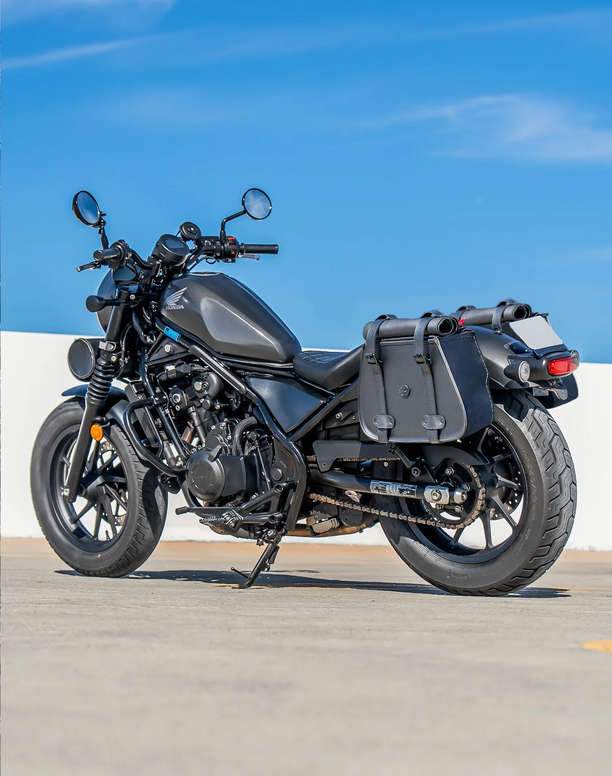 30L - SpiritBlade Roll-Top Large Honda Rebel 500 Motorcycle Leather Saddlebags Lifestyle
