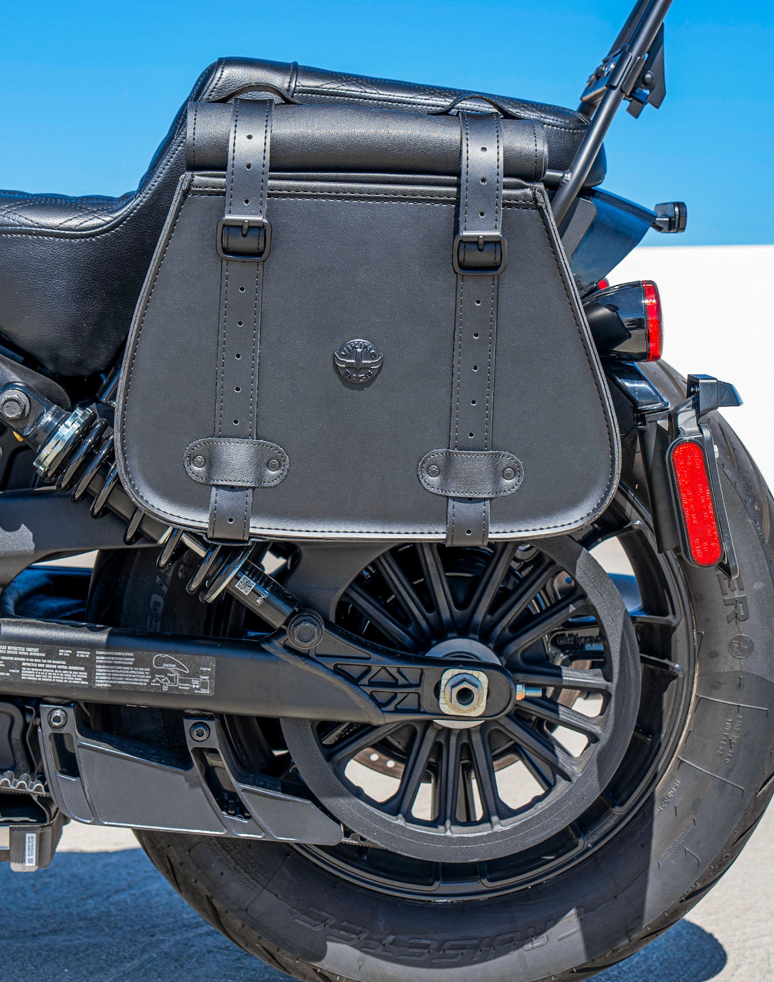 30L - SpiritBlade Roll-Top Large Indian Scout Bobber Motorcycle Leather Saddlebags Lifestyle
