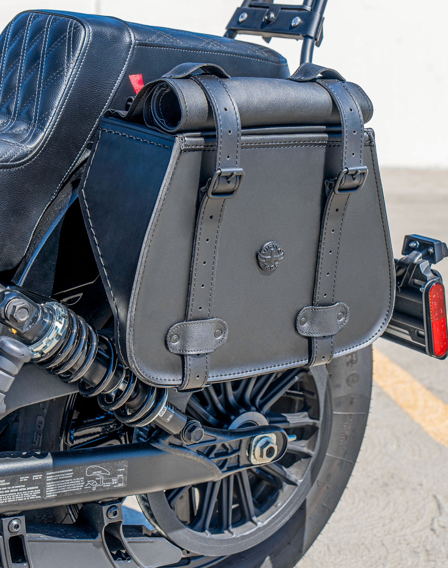 30L - SpiritBlade Roll-Top Large Indian Scout Bobber Motorcycle Leather Saddlebags Lifestyle