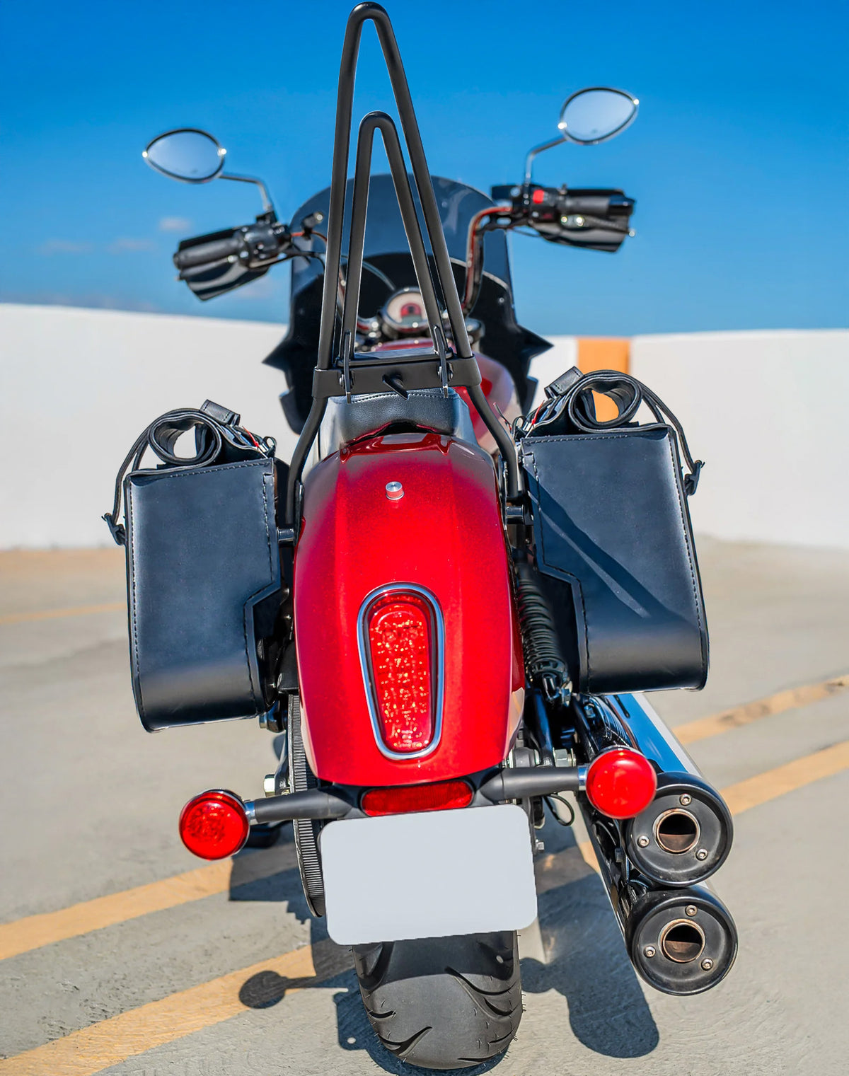 30L - SpiritBlade Roll-Top Large 2025+ Indian Scout Classic Motorcycle Leather Saddlebags Lifestyle