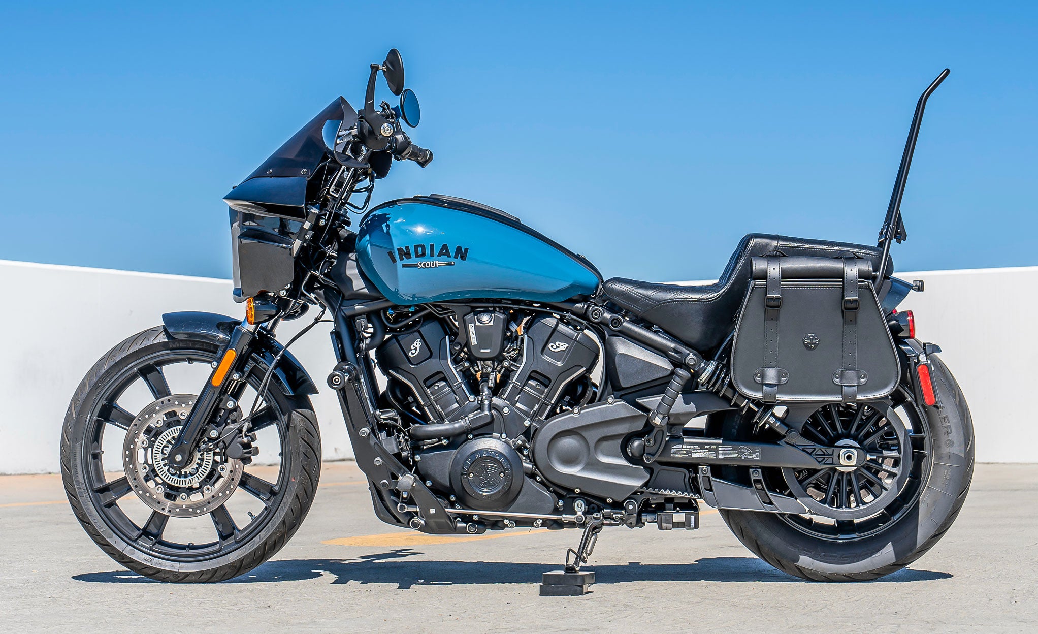30L - SpiritBlade Roll-Top Large Indian Sport Scout Sixty Motorcycle Leather Saddlebags Lifestyle @expand