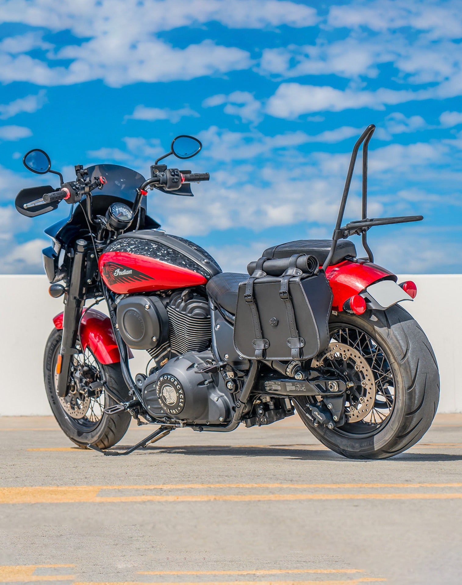 30L - SpiritBlade Roll-Top Large Indian Super Chief Limited Motorcycle Leather Saddlebags Lifestyle