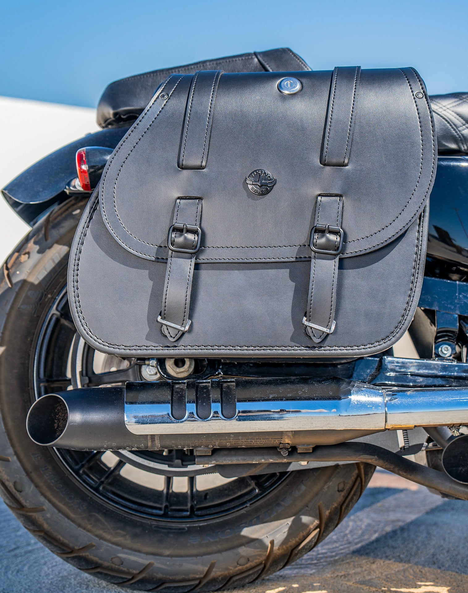 30L - Ghost Large Shock Cutout Motorcycle Saddlebags For Harley Sportster Superlow XL883L Vertical Lifestyle