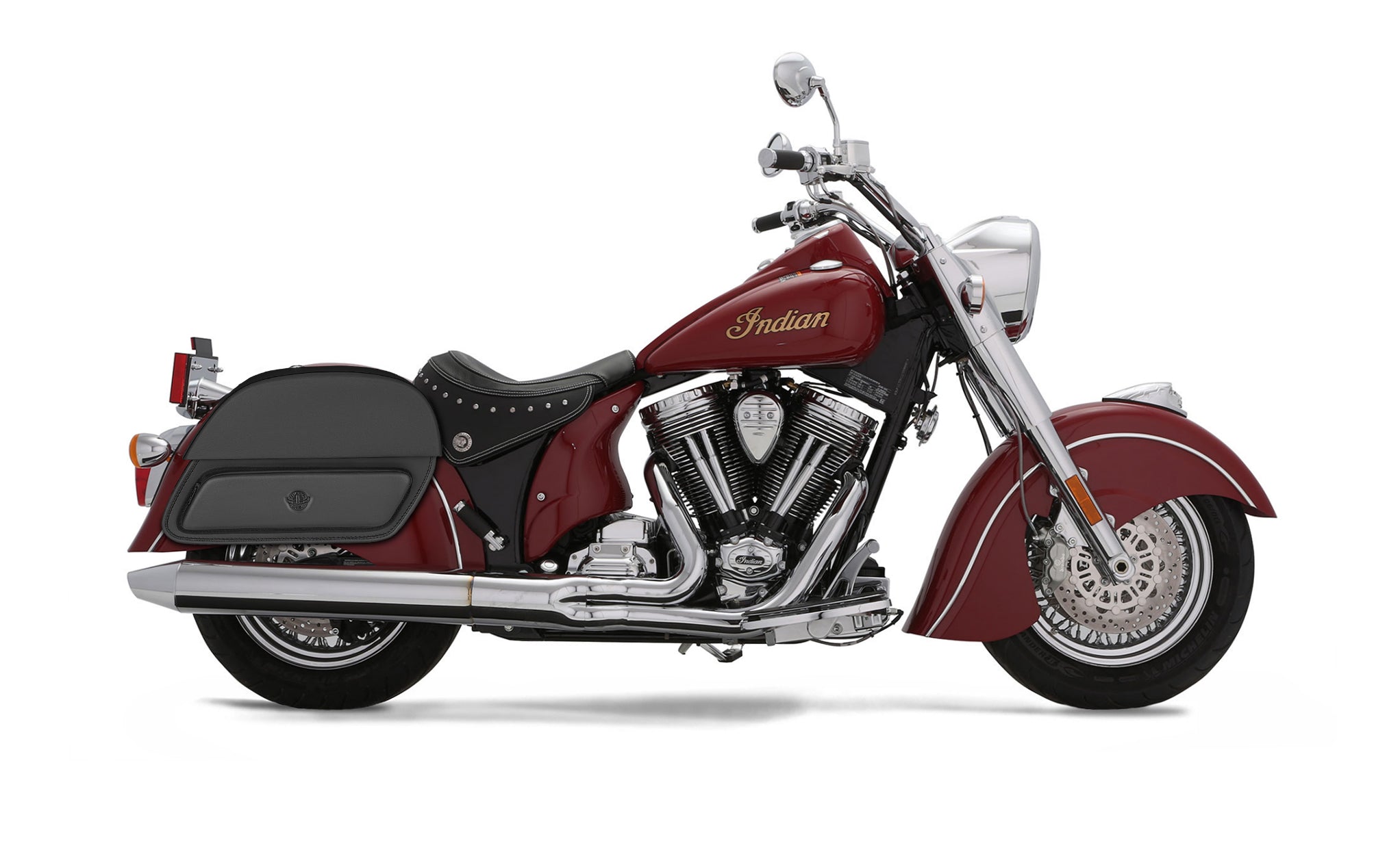 33L - Pantheon Large Indian Chief Deluxe Motorcycle Saddlebags on Bike Photo @expand