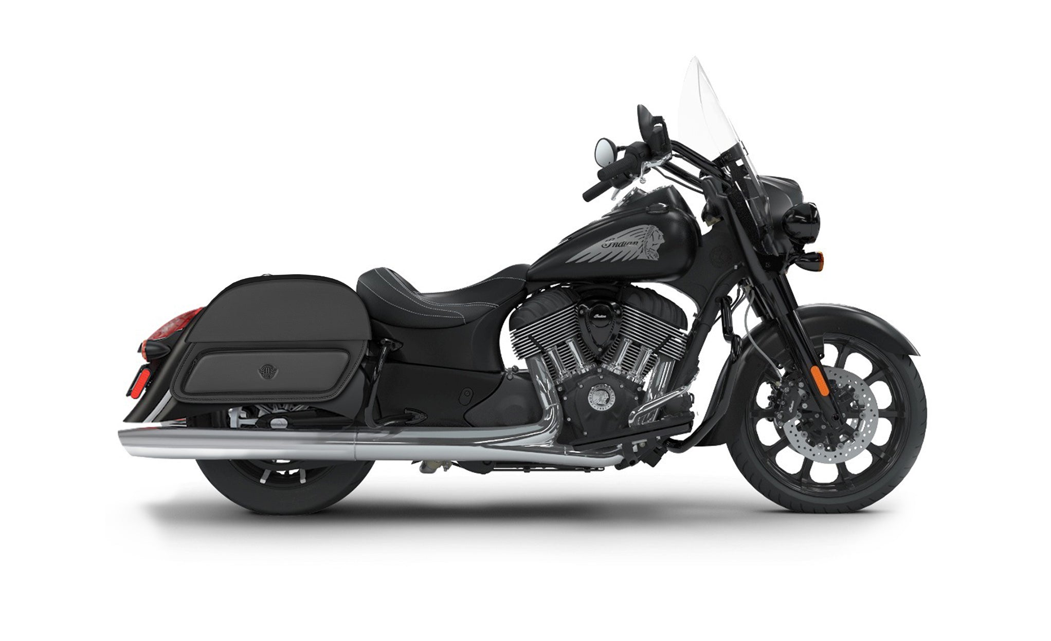 33L - Pantheon Large Indian Springfield Darkhorse Motorcycle Saddlebags on Bike Photo @expand
