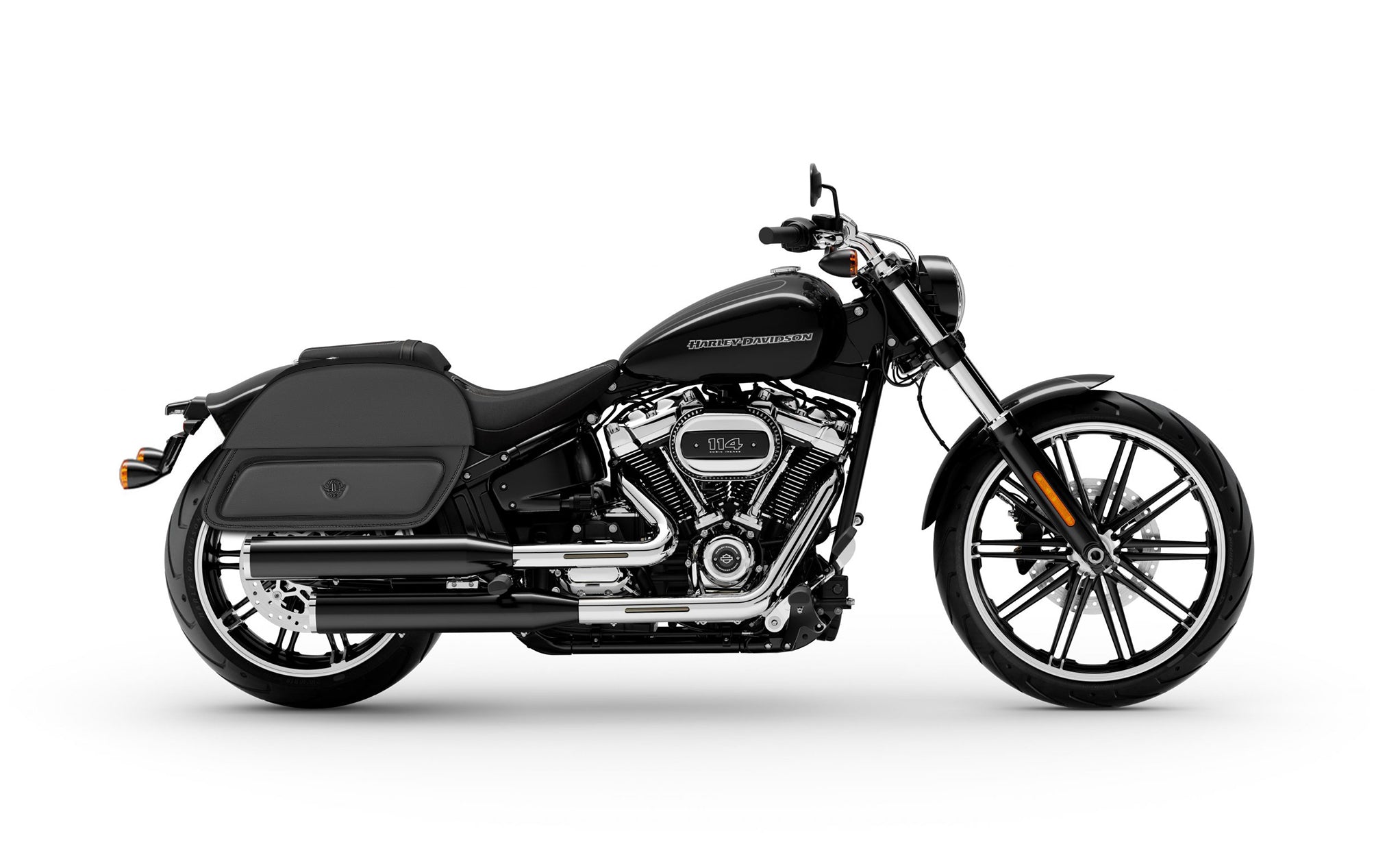 33L - Pantheon Large Motorcycle Saddlebags for Harley Davidson Softail Breakout 114 FXBR/S on Bike Photo @expand